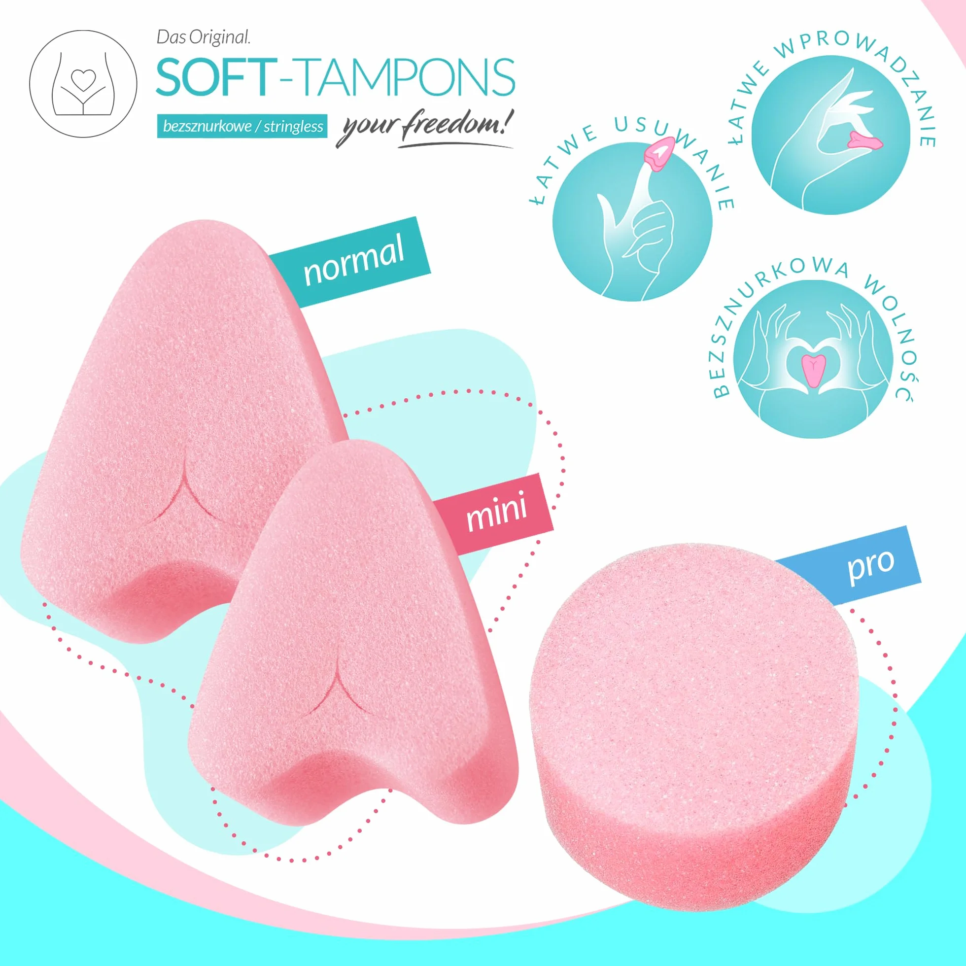 JOYDIVISION Soft-Tampons normal 50 sztuk Tampony bez sznurka gąbeczka menstruacyjna ultra soft