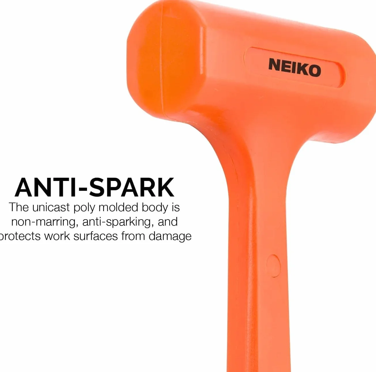 Neiko 02848A 1.4 kg Dead Blow Hammer, neonowy pomarańczowy | formowany unibody | uchwyt w kratkę | odporny na iskry i odbicie