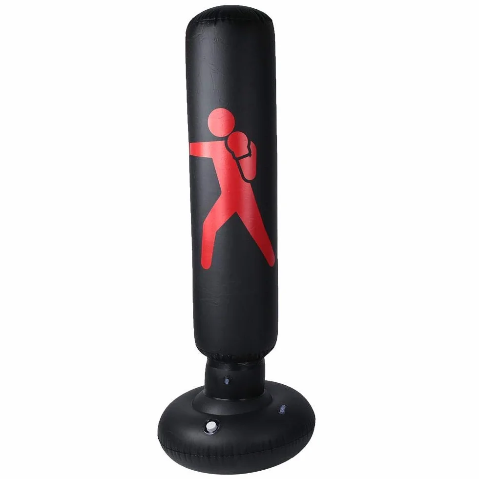 Worek bokserski, PVC 160cm stojący nadmuchiwany worek bokserski dla dorosłych i dzieci, fitness hit sandbag, worek bokserski typu column cup (czarny)