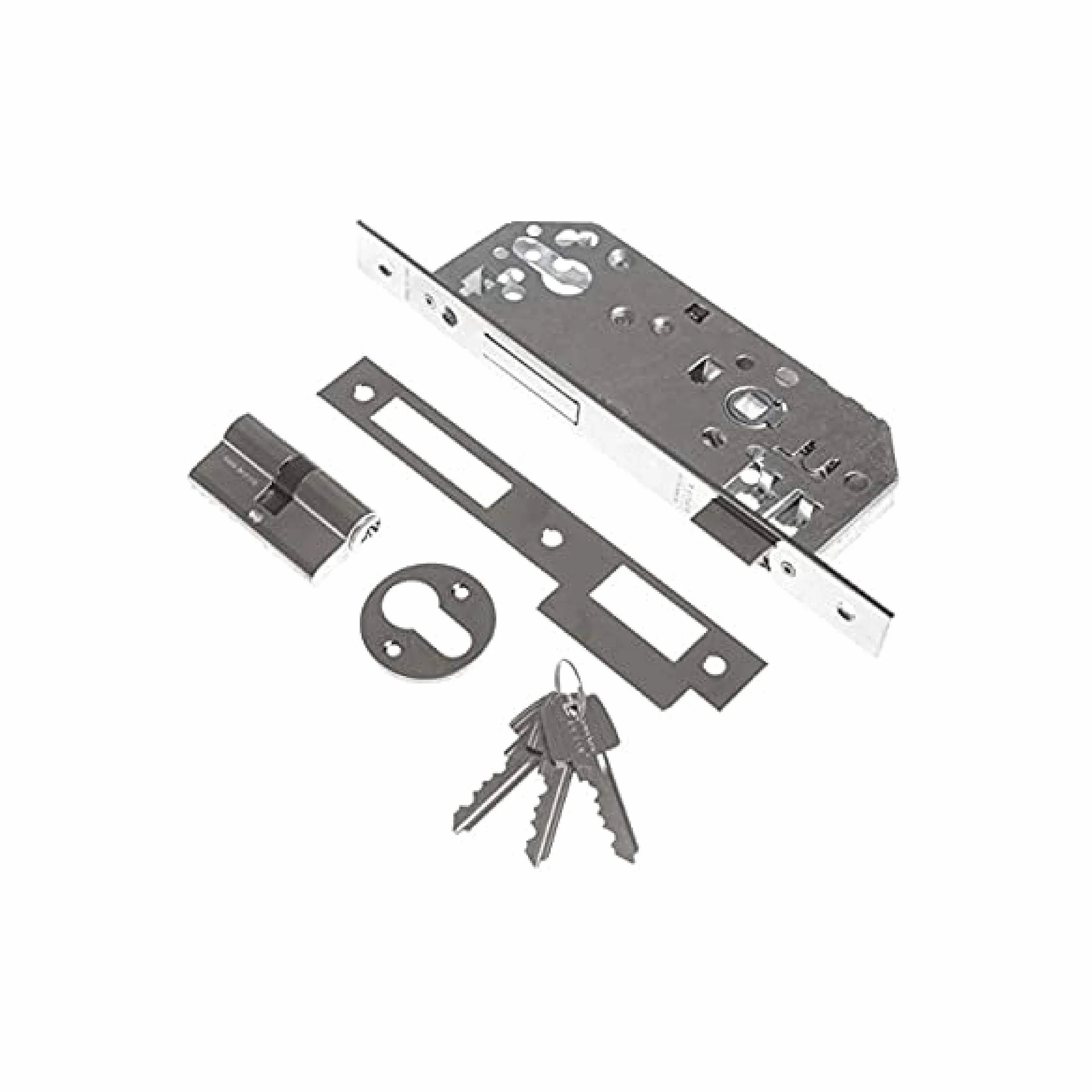 Tesa 203450AI Zamek Wpuszczany do Drzwi Drewnianych, Rozstaw 60 mm, Wykończenie szary/inox, kwadratowy szyld czołowy, Odwracalna Zapadka, Solidna Kaseta i Łatwa Wymiana