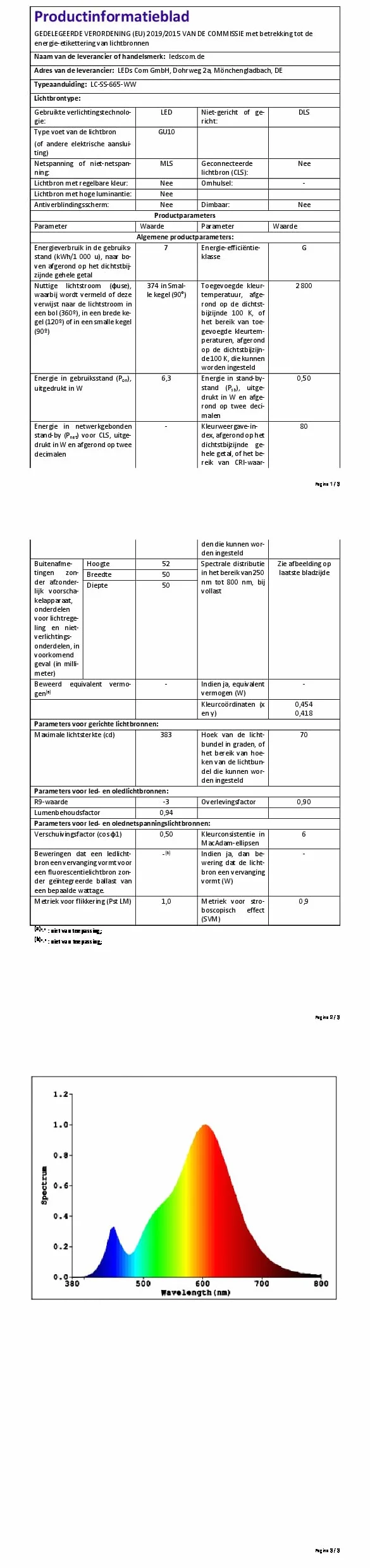 ledscom.de Lampa do czytania WAIKA GU10 LED PAR16 6,05W 374lm 70° ściemniacz biały mat