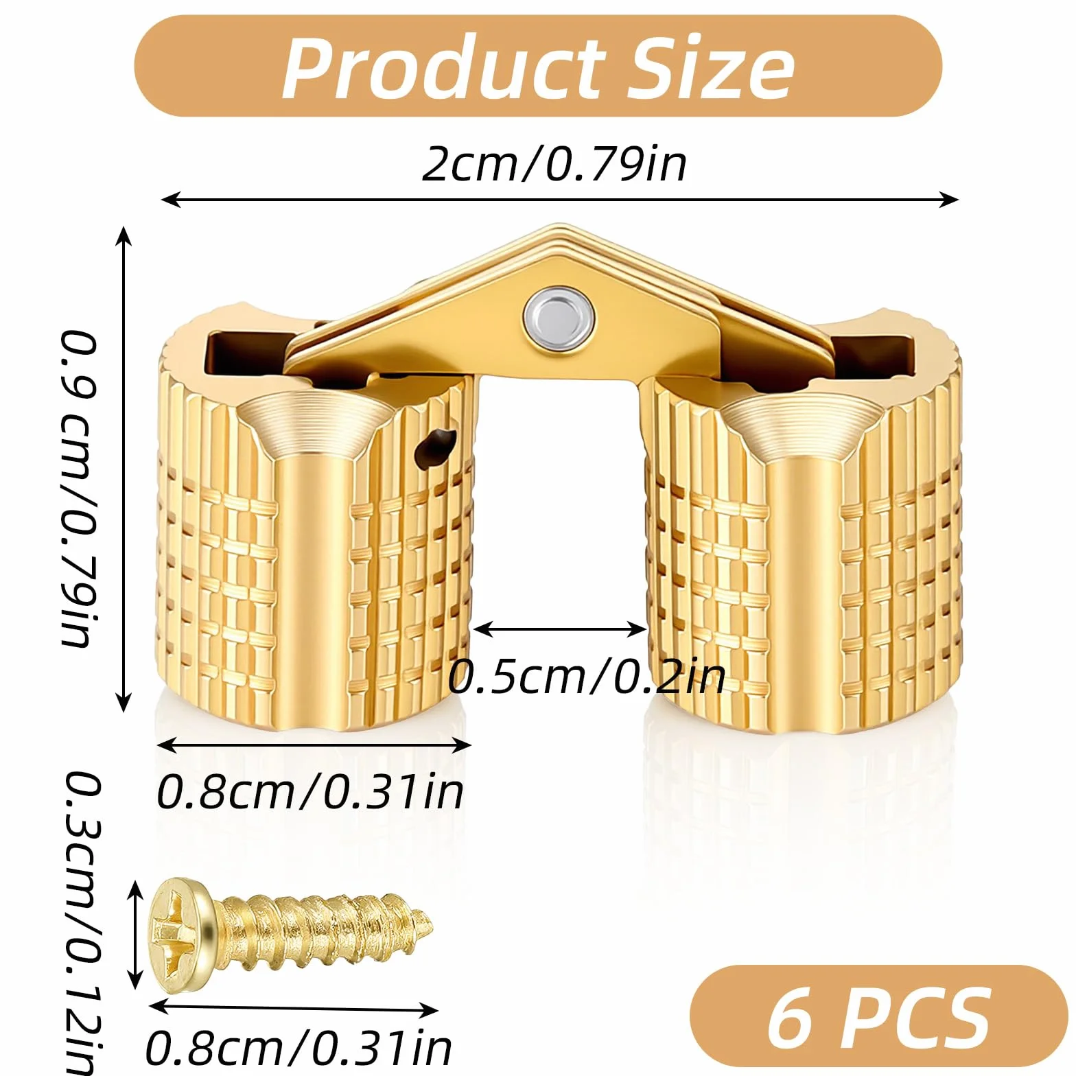 6 sztuk mosiężnych zawiasów beczkowych, 8 mm, mini zawiasy 180 stopni, kąt otwarcia 180 stopni, małe mosiądz, ukryte zawiasy meblowe do samodzielnego wykonania szkatułki na biżuterię, drewniane