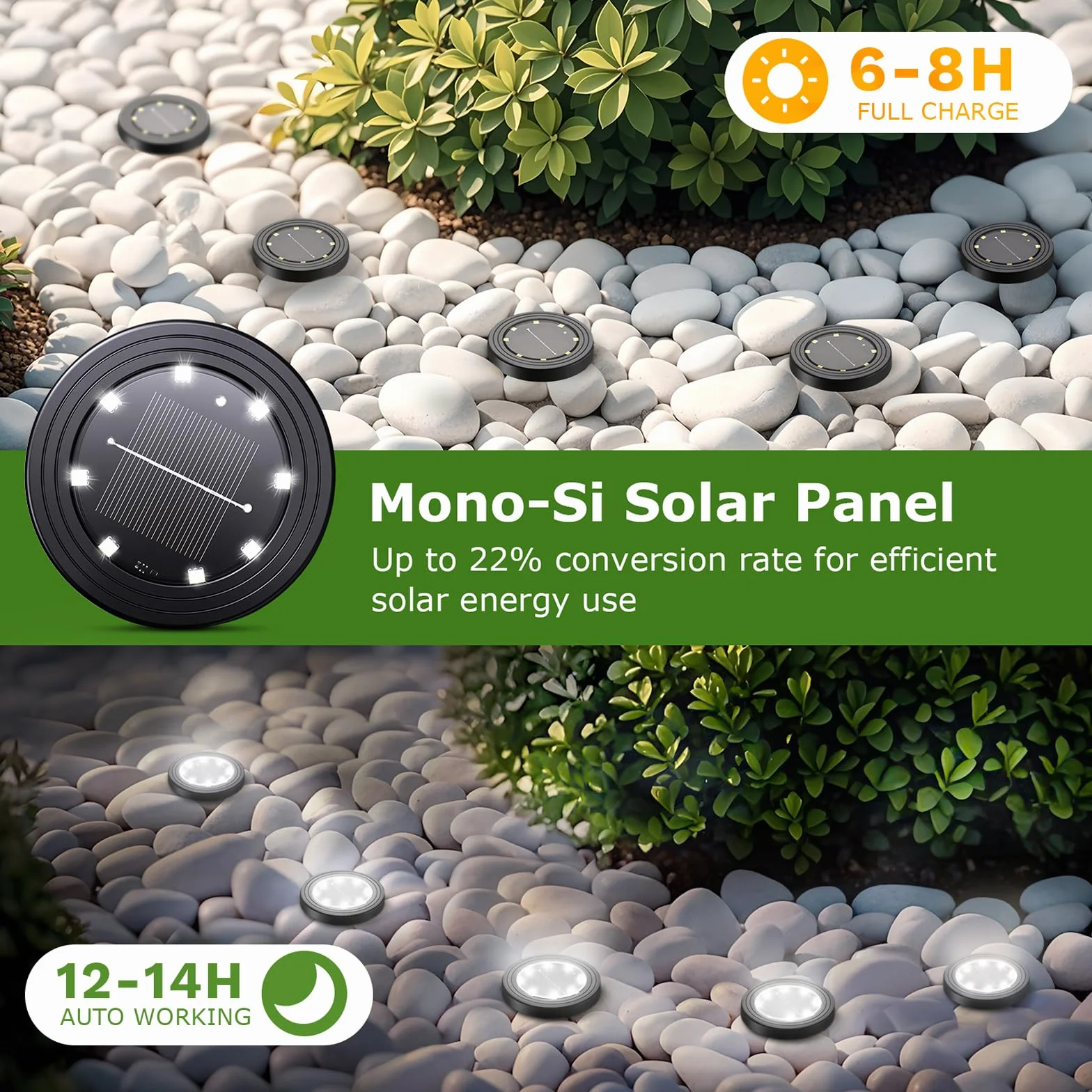 NIBSHOOM 8 sztuk zewnętrznych lamp solarnych, odporne na warunki atmosferyczne lampy solarne IP68 z 8 LED, oświetlenie ogrodowe o długiej żywotności, chłodna biel lampy solarne do ogrodu, tarasów