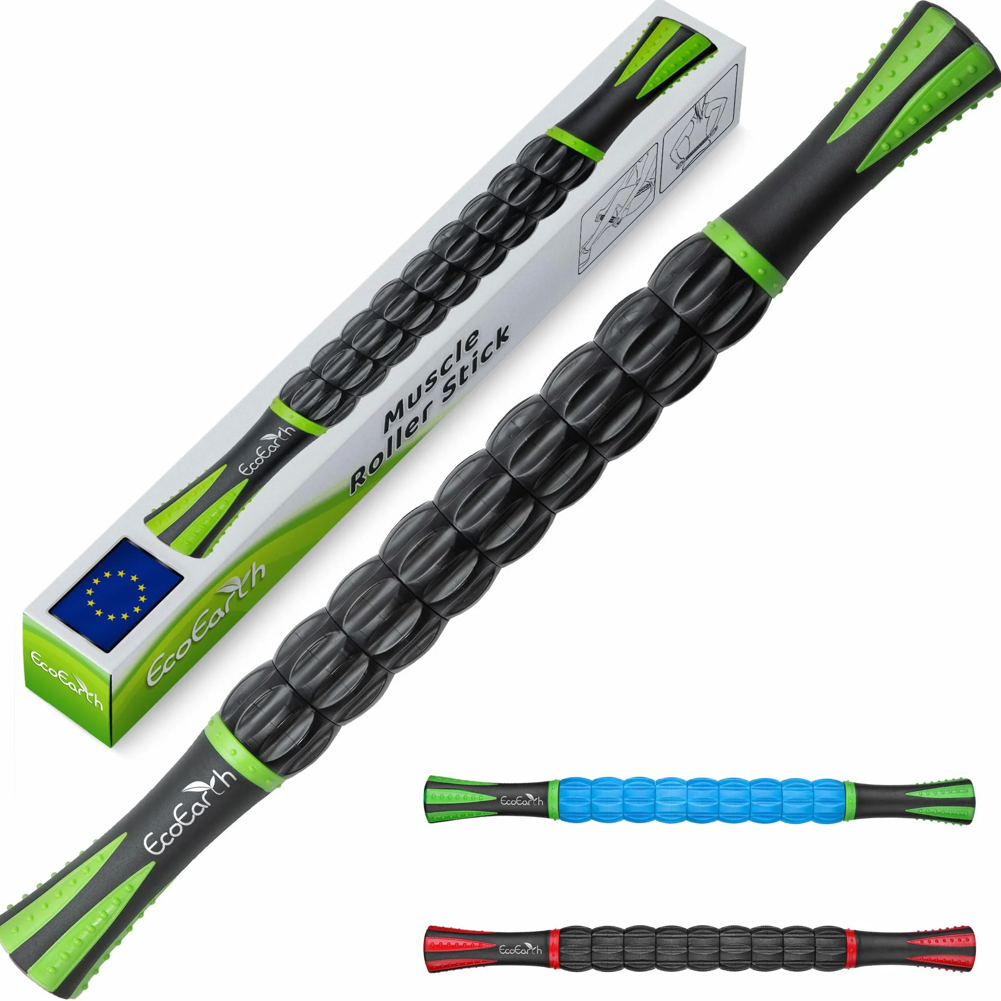EcoEarth Muscle Roller Stick (43x4cm, 1 PK) - Lymphatic Drainage Massager for Arm, Shoulder, Back & Leg - Myofascial Release Trigger Point Fascia Massage Tool