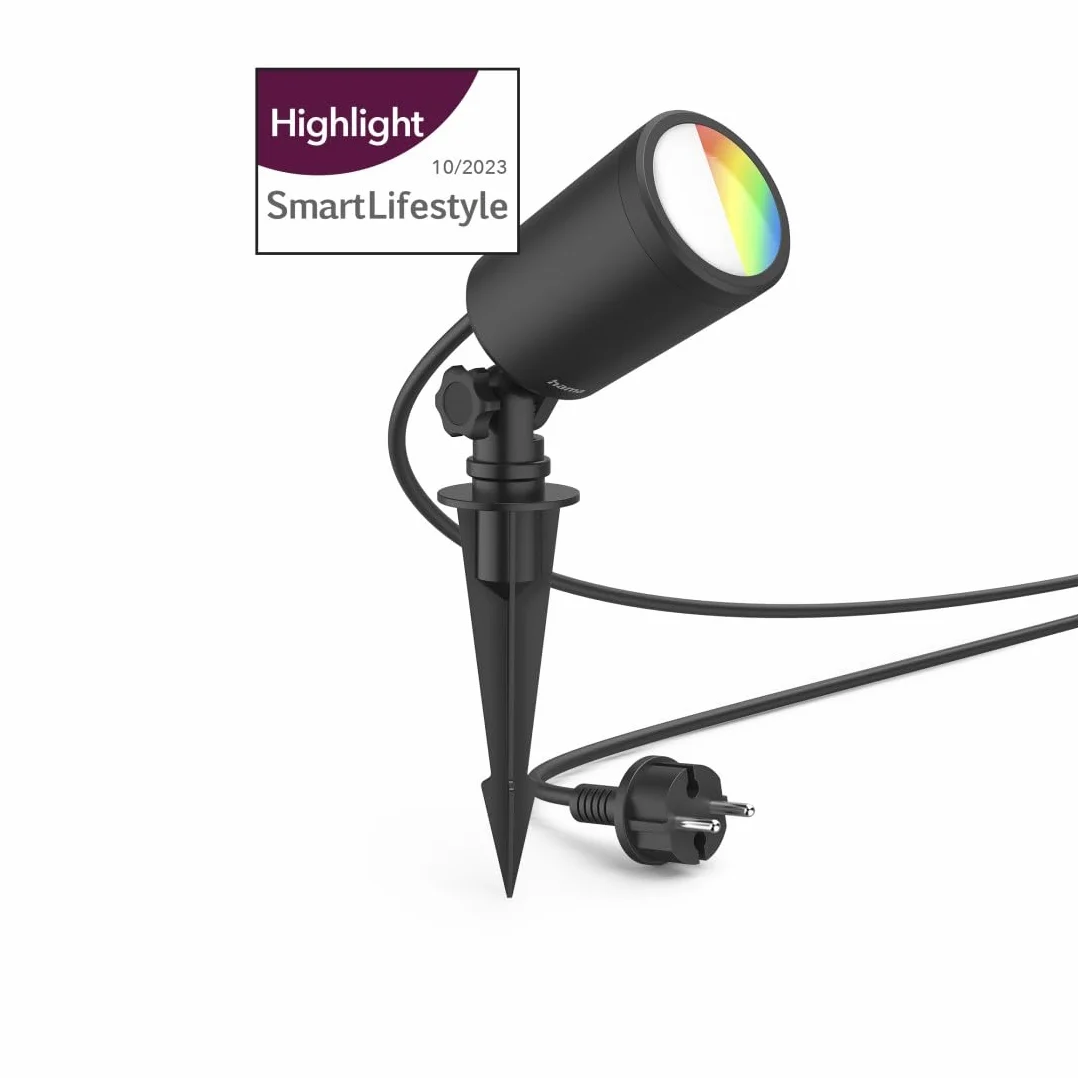 Hama lampa ogrodowa Wi-Fi (WiFi, WLAN, kolory RGB, wodoodporna, inteligentne oświetlenie, multi colour, ciepła biel, 7 W, 450 lumenów, IP65) czarna