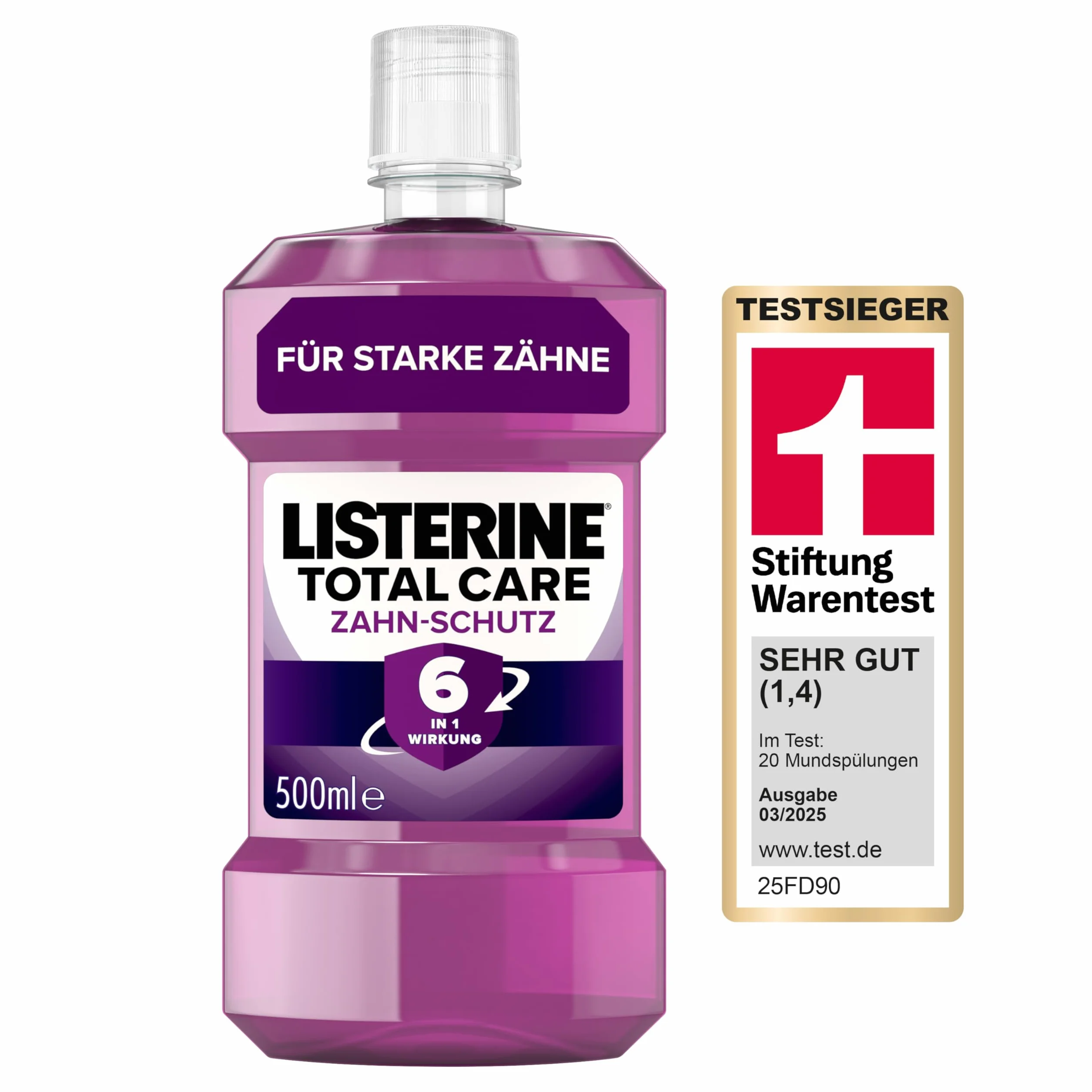 LISTERINE Total Care ochrona zębów 500 ml – zwycięzca testu Stiftung Warentest, efekt 6 w 1, 24 h świeżego oddechu, chroni przed próchnicą i problemami z dziąsłami, antybakteryjny płyn do płukania