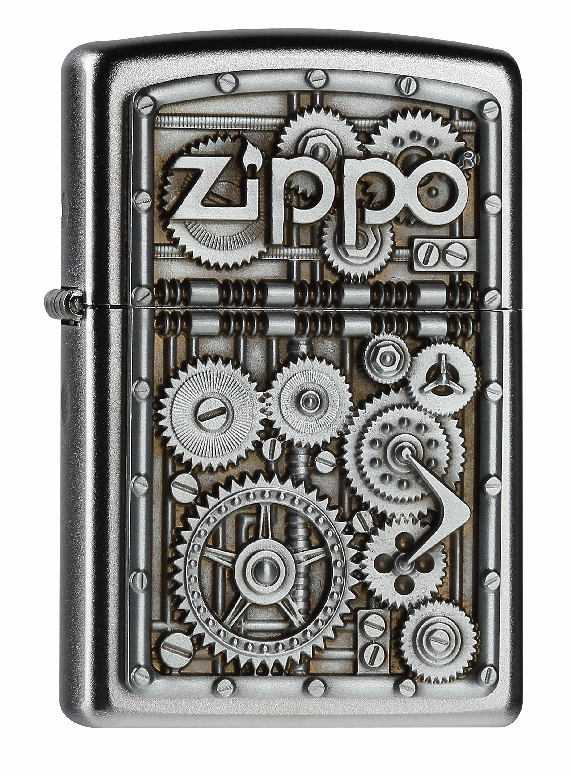 Zippo Zapalniczka Sztormowa, Gear Wheels, Satynowy Chrom, Emblemat, do Napełniania, Wielokrotnego Użytku, Odporna na Wiatr, Pudełko Prezentowe, Wyprodukowana w USA