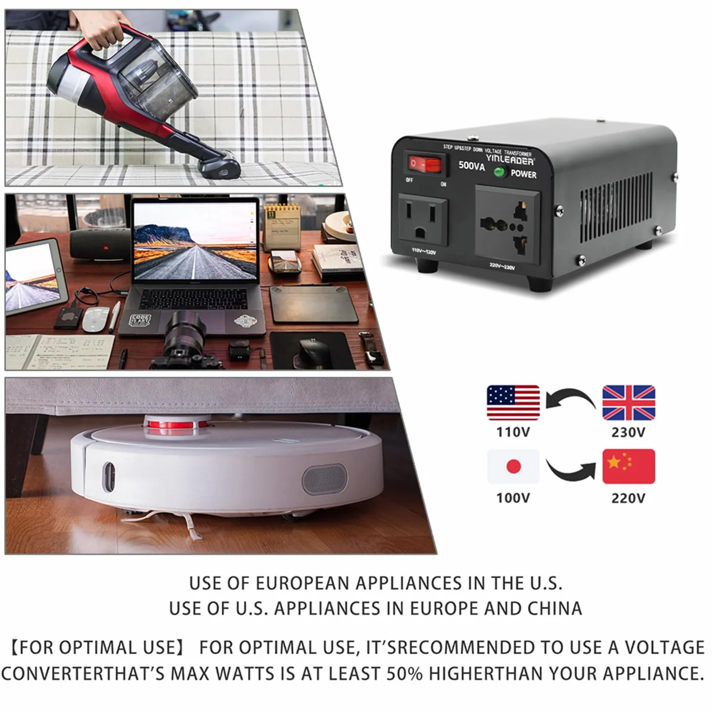 Yinleader Przetwornica napięcia 500 W 230 V 110 V 500 VA