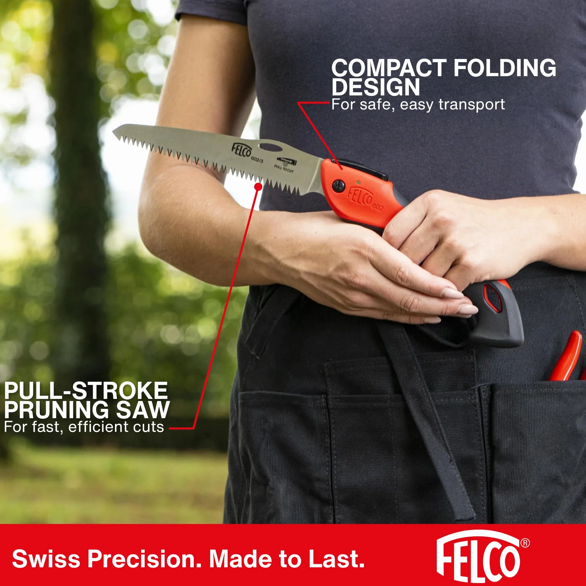 FELCO 602 piła składana prosta 160 mm, rękojeść soft touch, cięcie 80 mm, oburęczna, do ogrodu i przycinania