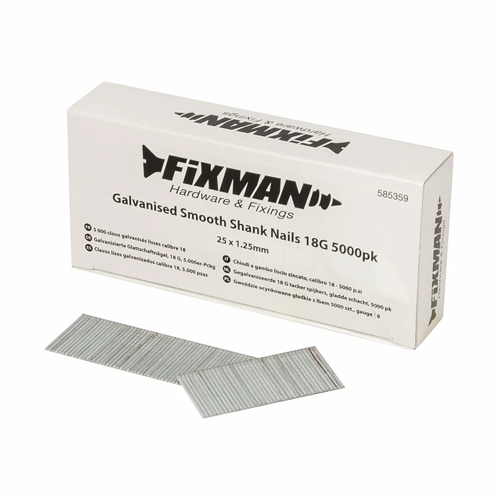 Fixman 585359 Ocynkowane gładkie gwoździe z chwytem 18G 5000 szt. 25 x 1,25 mm
