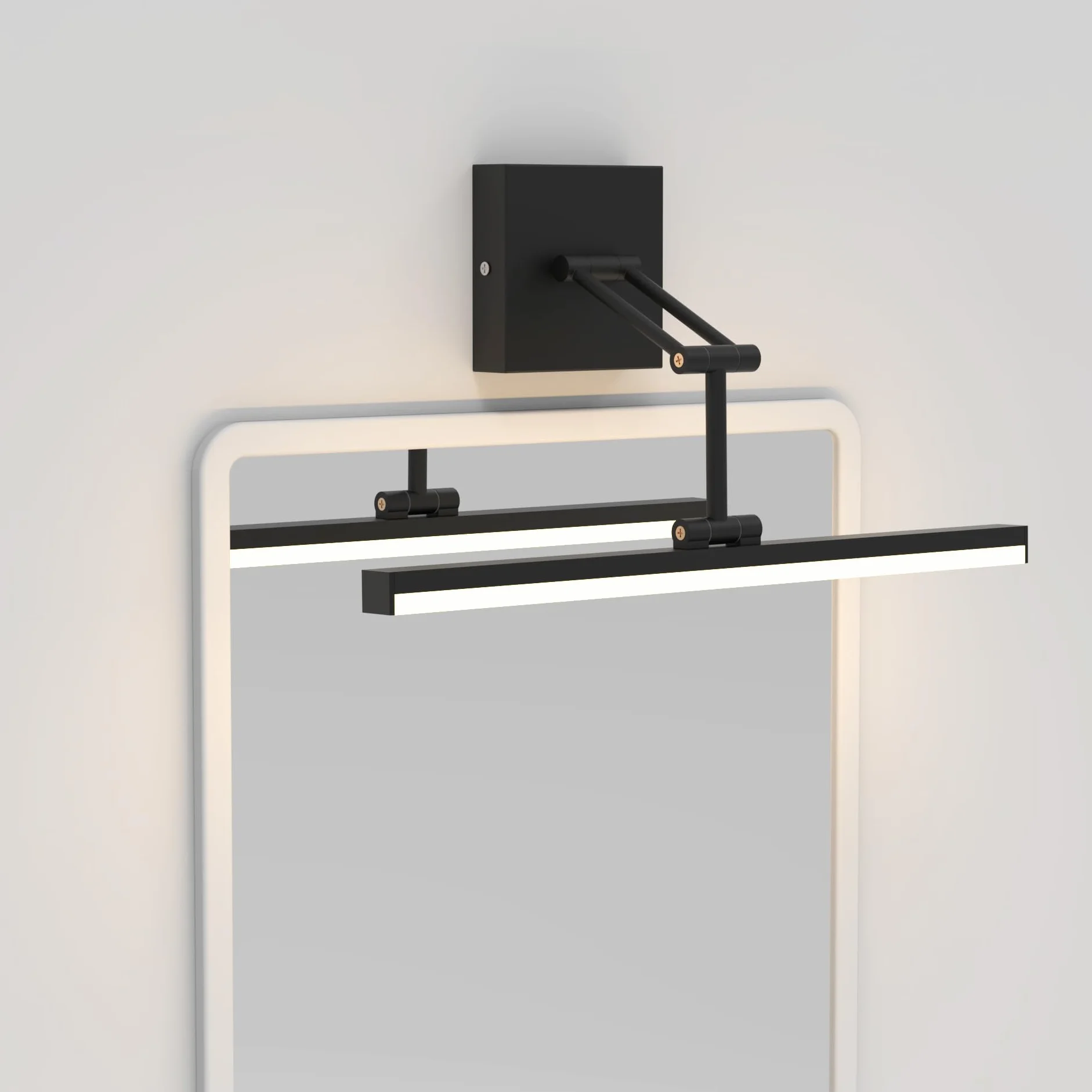 Sytmhoe Lampa Łazienkowa Nad Lustro 3000K 4000K 6000K Zmienny z Wspornik Teleskopowy,12W 960LM Ip44 Oświetlenie Obrazów z Wyłącznikiem, 48,5CM Kinkiet Do Łazienki Nad Lustro Czarny