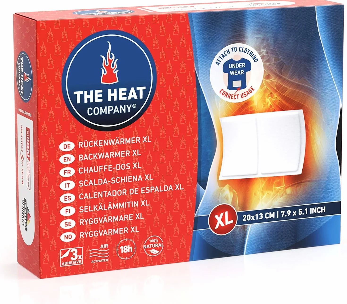THE HEAT COMPANY Podgrzewacz XL 3 sztuki samoprzylepny ogrzewacz do ciała 18 godzin ciepło aktywowany powietrzem naturalny