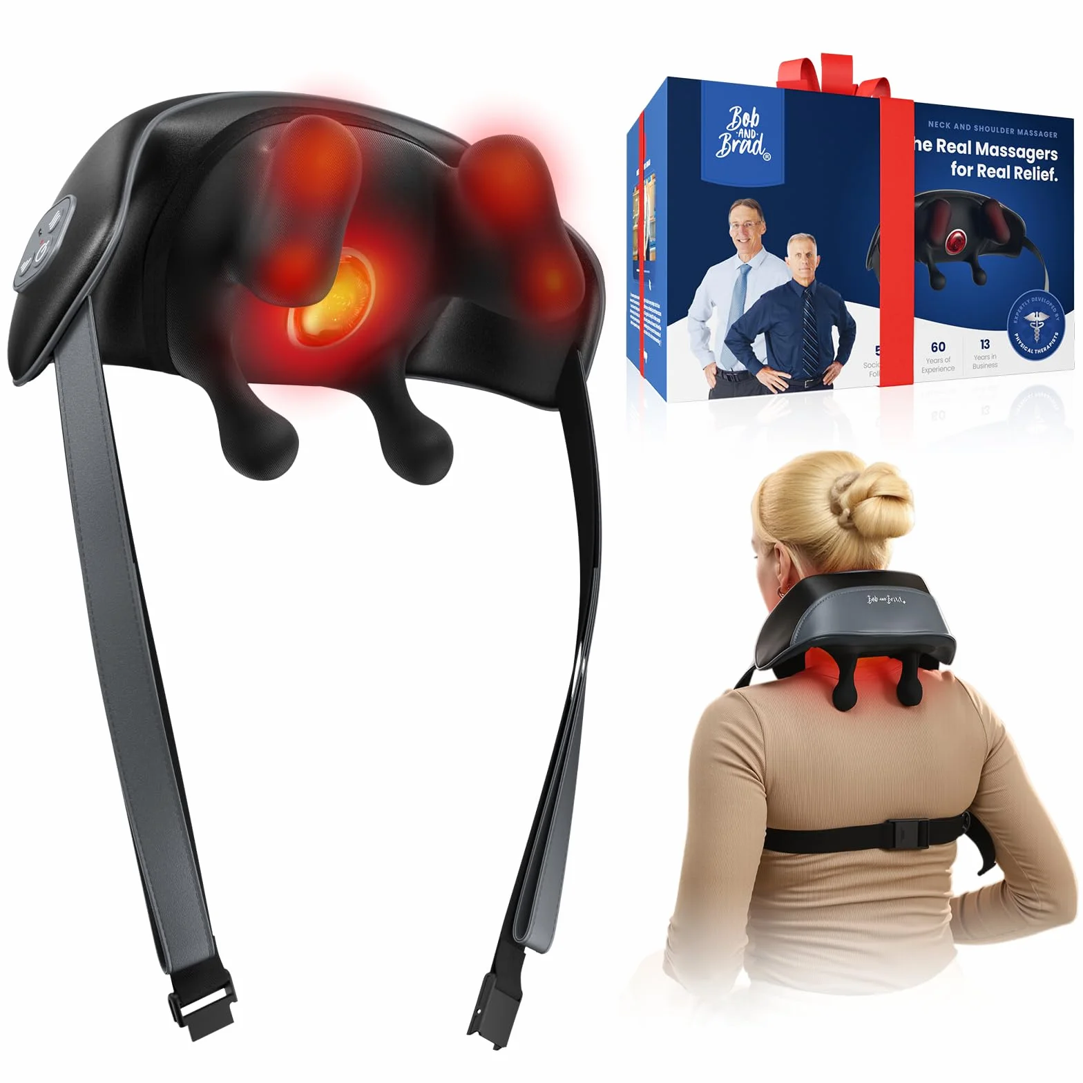 BOB AND BRAD iNeck Pro Masażer Szyi Shiatsu 4D Ugniataniem, Rozgrzewający, Bezprzewodowy - Masażer Karku Pleców Barków