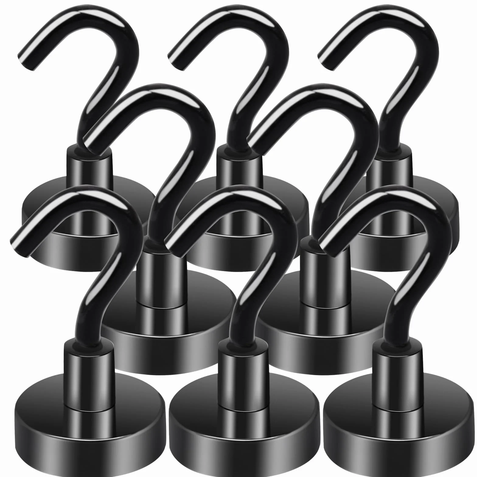 MIN CI 8 sztuk haczyków magnetycznych, ekstra mocne, 20 mm, czarne magnesy neodymowe, bardzo mocne magnesy z haczykiem, uchwyt magnetyczny, okrągłe haczyki kuchenne, na kemping, garaż, do kuchni,