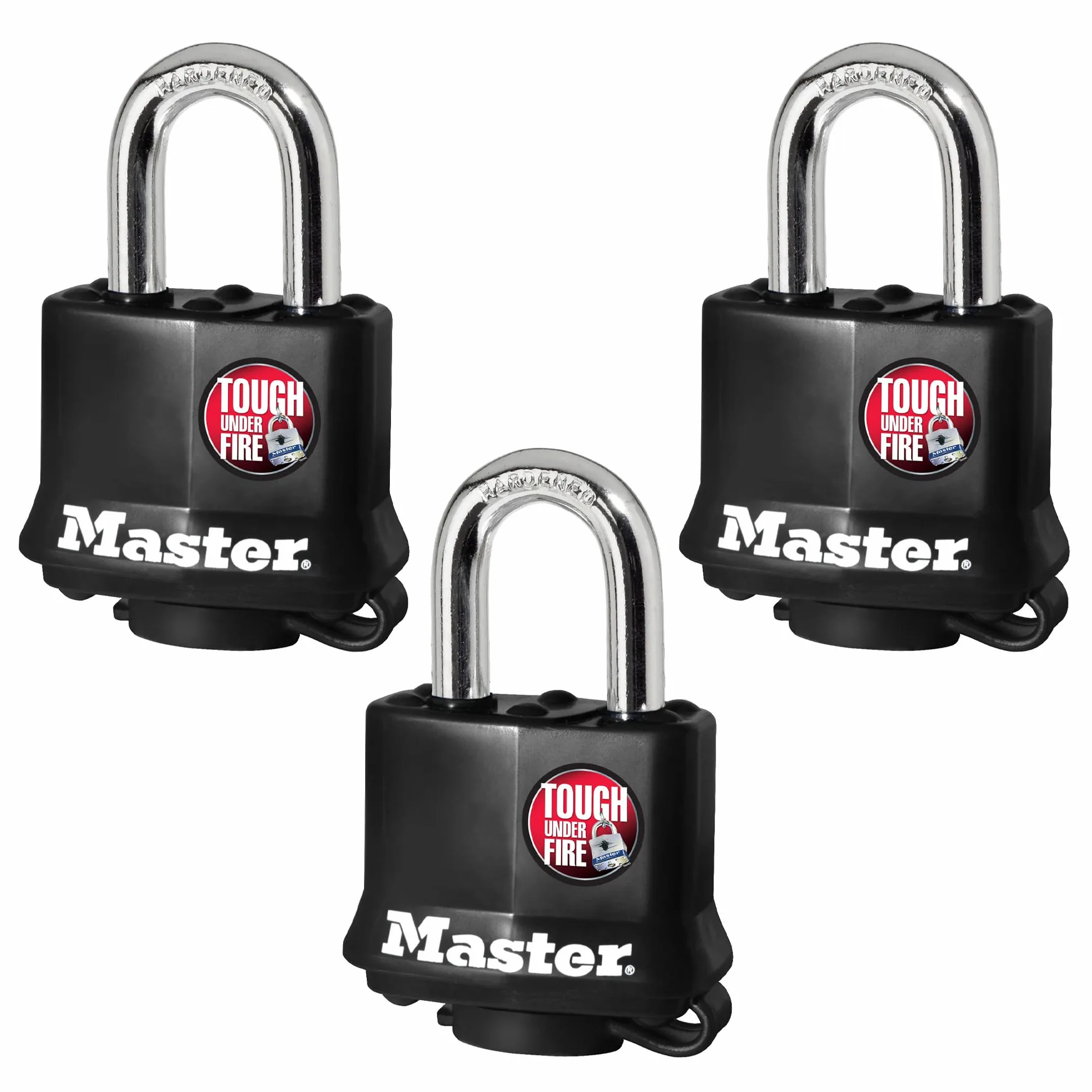 Master Lock 311TRI Keyed Alike Kłódka ze stali laminowanej, 3-pak, czarna