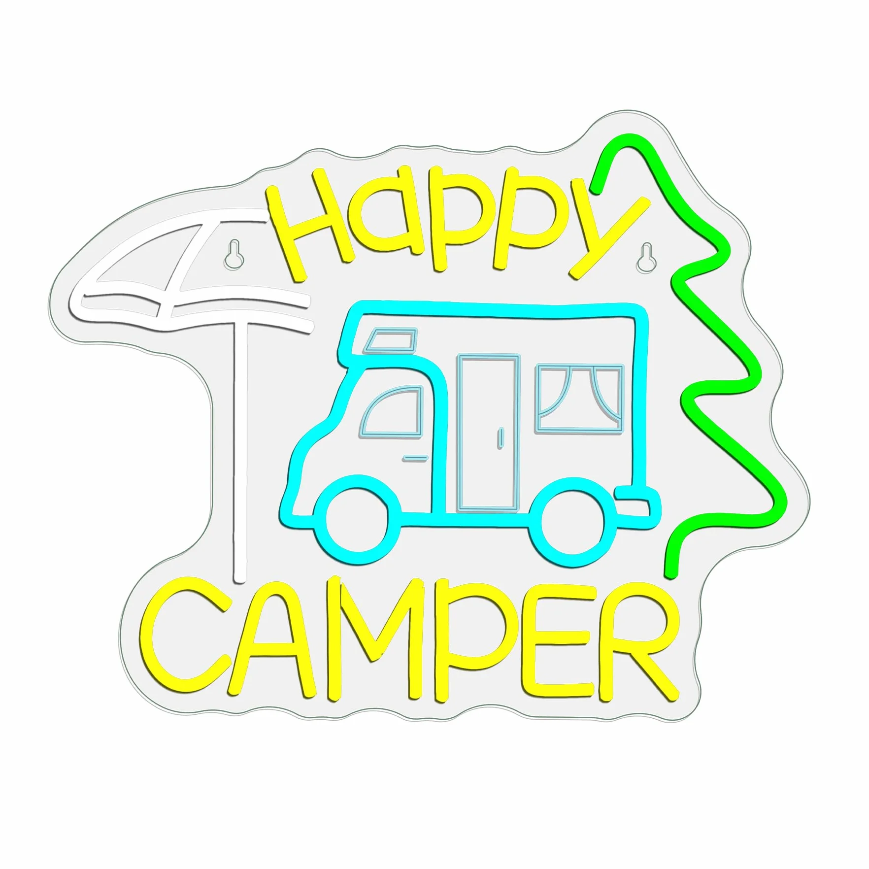 Szyld neonowy Happy Camper LED napis do kamperów reklama świetlna dekoracja kemping ogród
