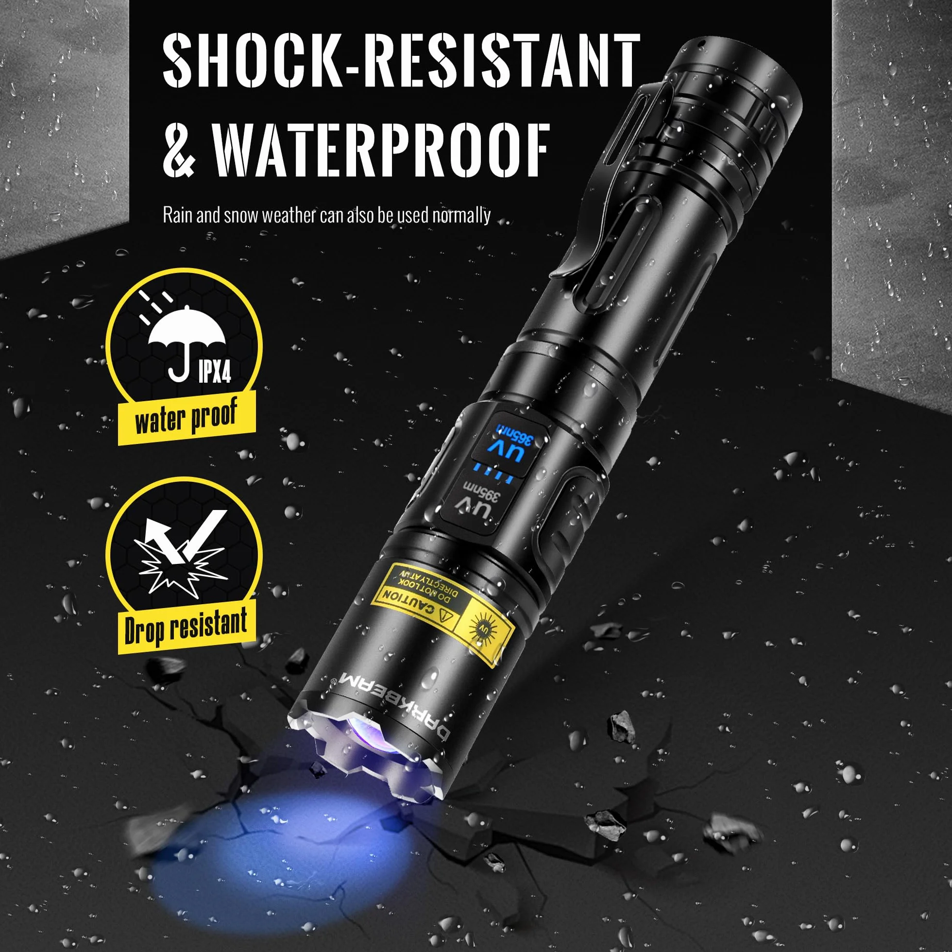 DARKBEAM Latarka UV Blacklight 365nm & 395nm Podwójne Czarne światło, Latarki LED USB ładowane Potężna Ultrafioletowe Woodsche Lampa moczu zwierząt domowych do szkła uranowego, utwardzania żywicy