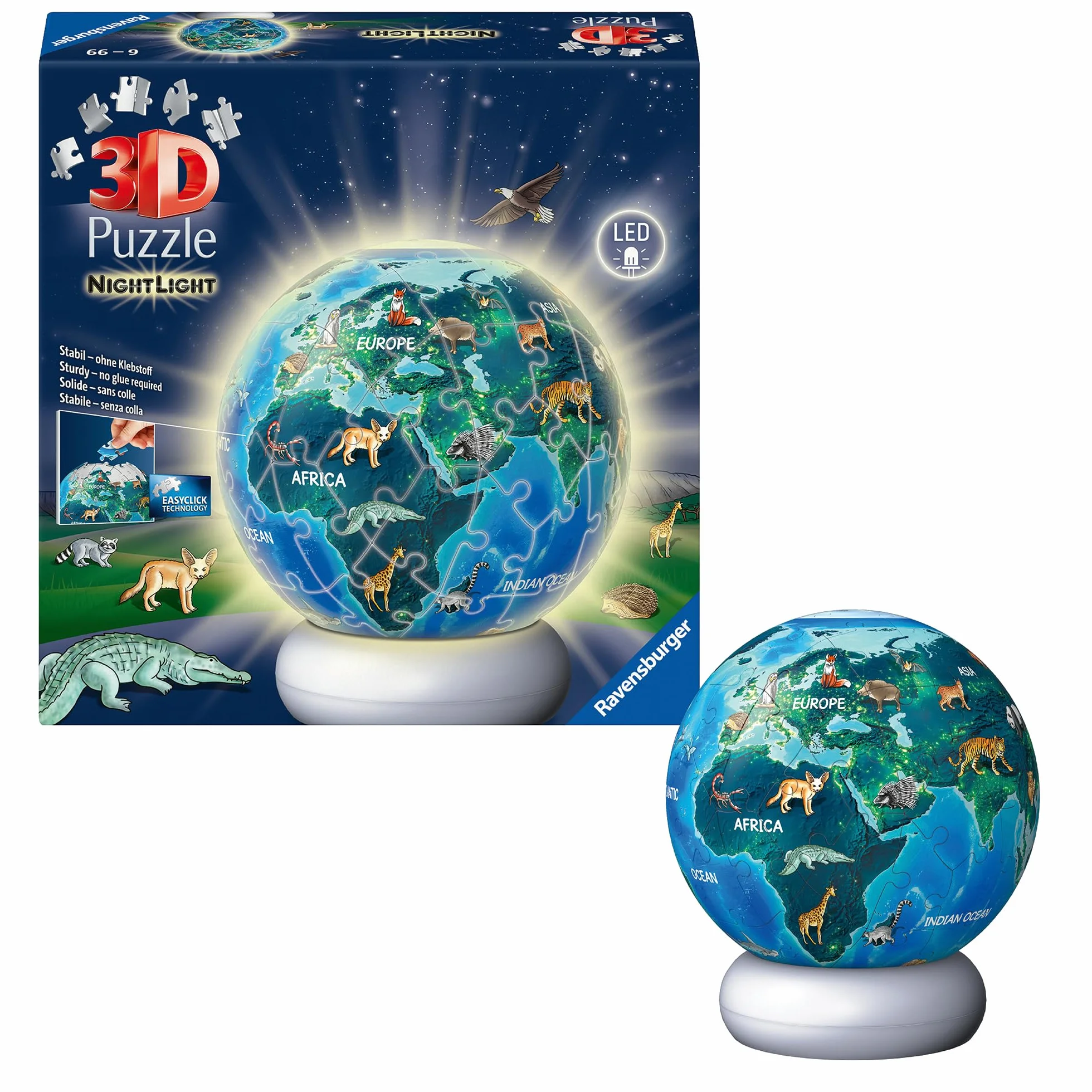 3D Puzzle-Ball Nachtlicht Erde mit Tiermotiven