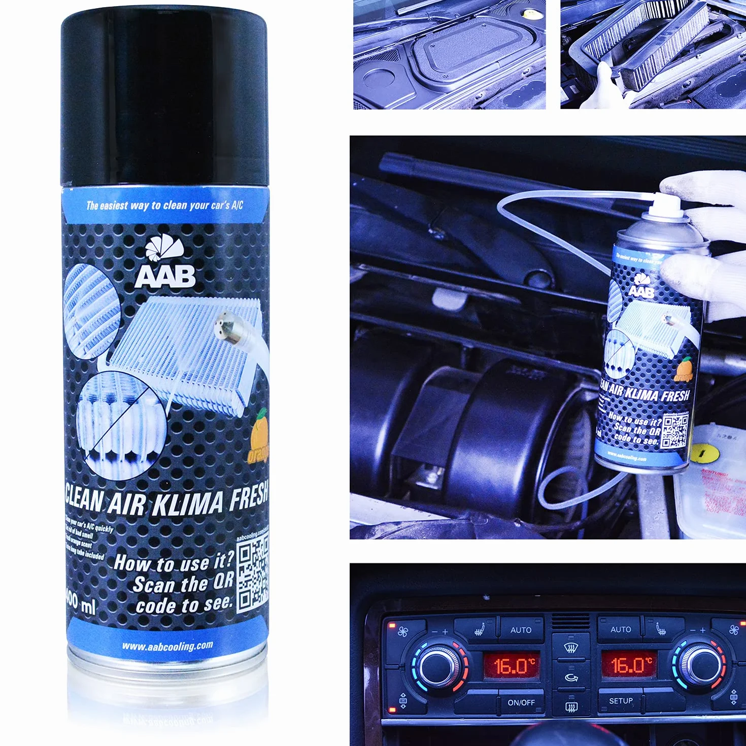 AABCOOLING Clean Air Klima Fresh 400ml - Preparat do Klimatyzacji Samochodowej, Odświeżacz Układu Chłodzenia Powietrza, Spray do Klimy, Czyszczenie Nawiewu i Układu Klimatyzacji