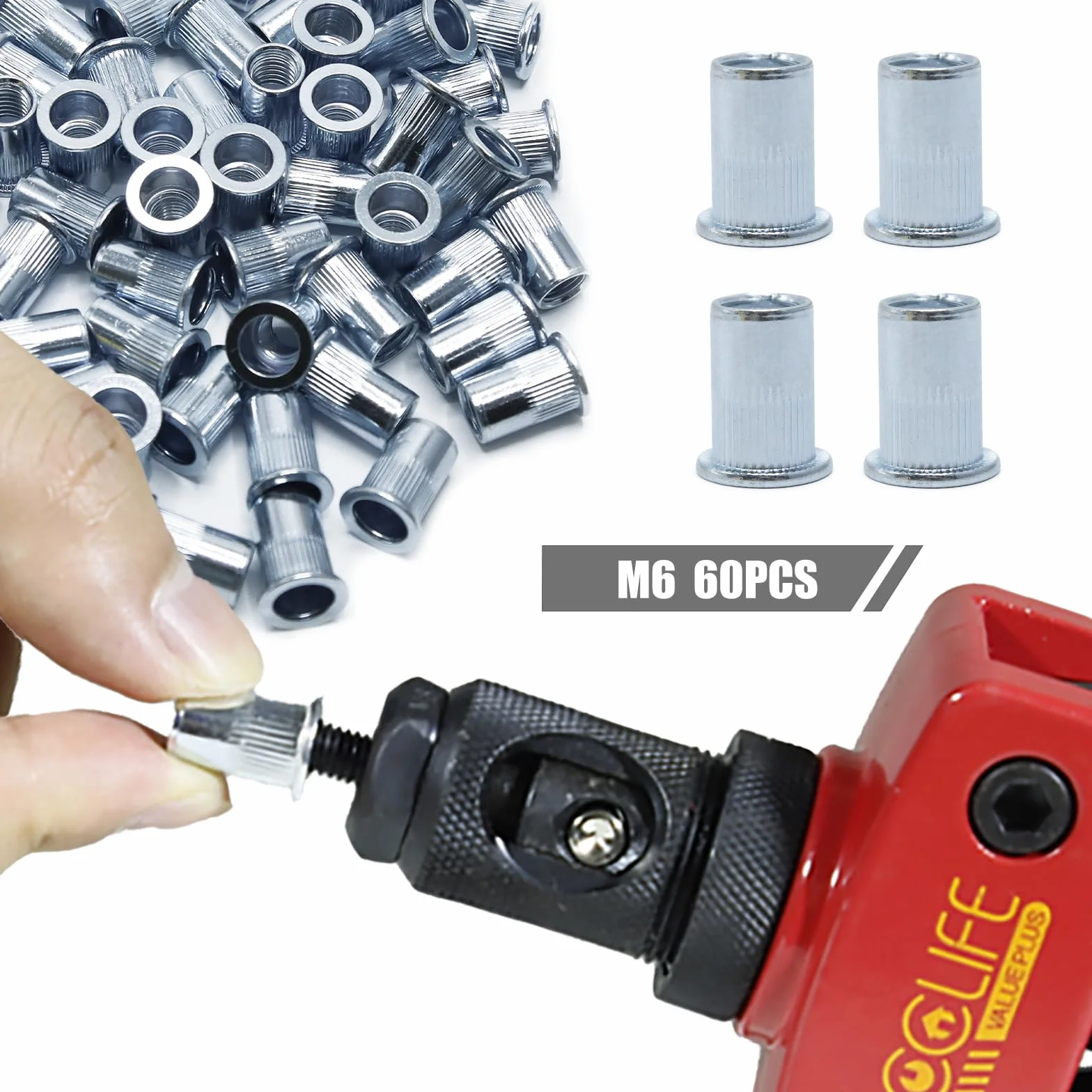 CCLIFE Zestaw 60 nitonakrętek M6 12x15 mm ocynkowana stal węglowa