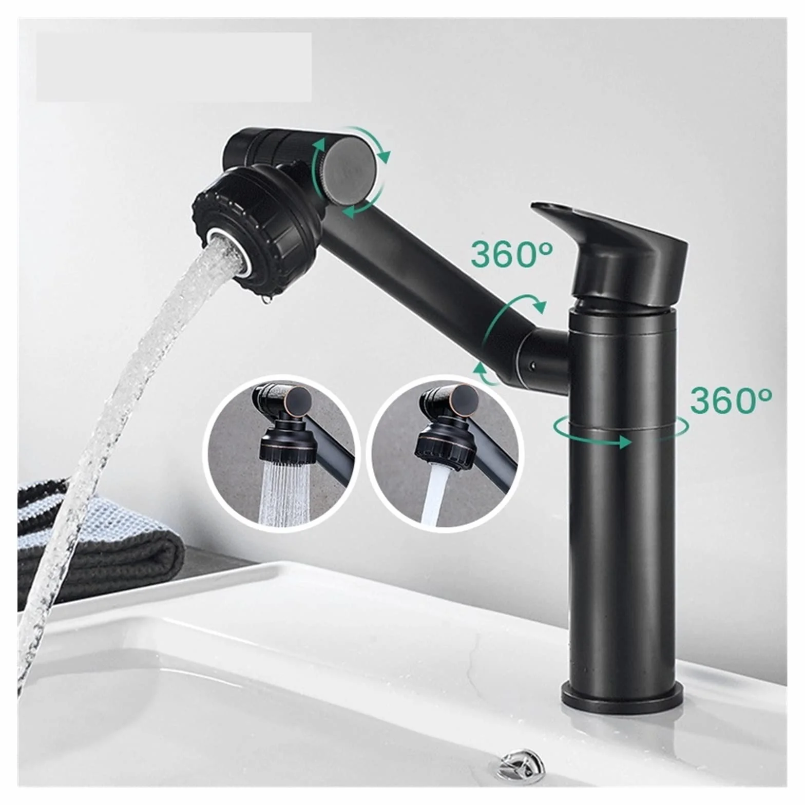 Uniwersalna przedłużka do kranu z filtrem rozprysk 1080 stopni bateria umywalkowa zlewozmywak kuchenny bateria do łazienki mikser Aerator 2 w 1 czarny kran podgrzewany kran mikser Tapware używany w zl