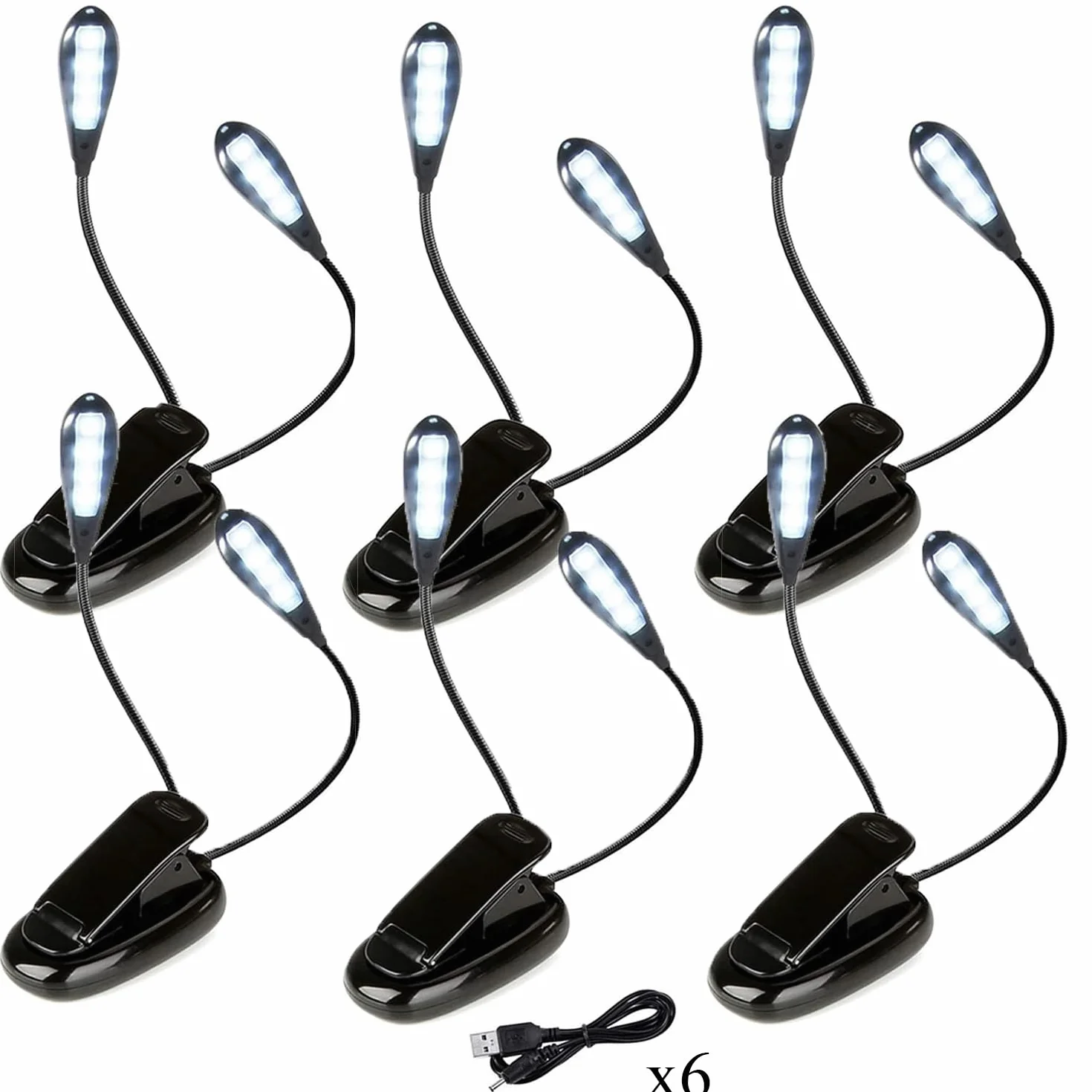 Lampa do czytania, dwie głowice czytnika światła, klips 8LED, 2 tryby jasności, regulowana lampa 360°C, elastyczna przenośna lampka nocna do podróży i czytania w nocy (6 szt.)