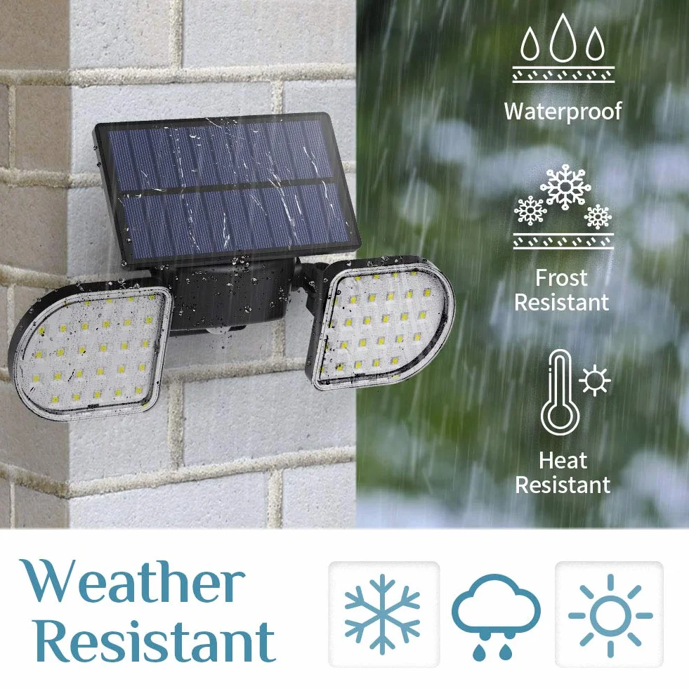 OUSFOT Lampy solarne na zewnątrz 56 LED solarne światła powodziowe czujnik ruchu podwójny panel światło bezpieczeństwa 360° regulowany reflektor ścienny IP65 wodoodporny do ogrodu garażu podjazdu drzwi wejściowych