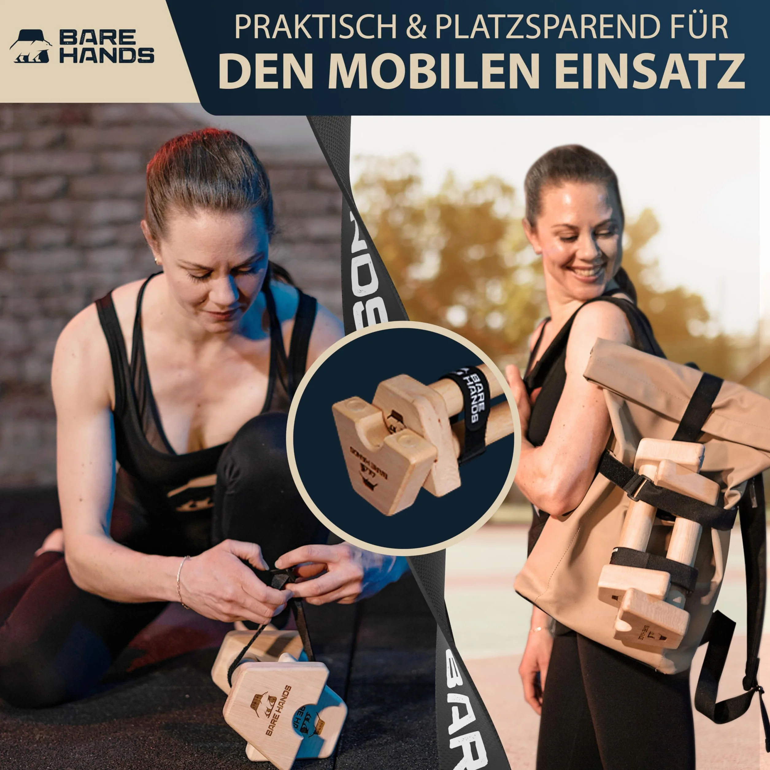 BARE HANDS Uchwyty do pompek – 2 x chroniące stawy i antypoślizgowe drewniane uchwyty do pompek – Calisthenics Equipment do użytku wewnątrz i na zewnątrz – idealne do stania na dłoni i pompek