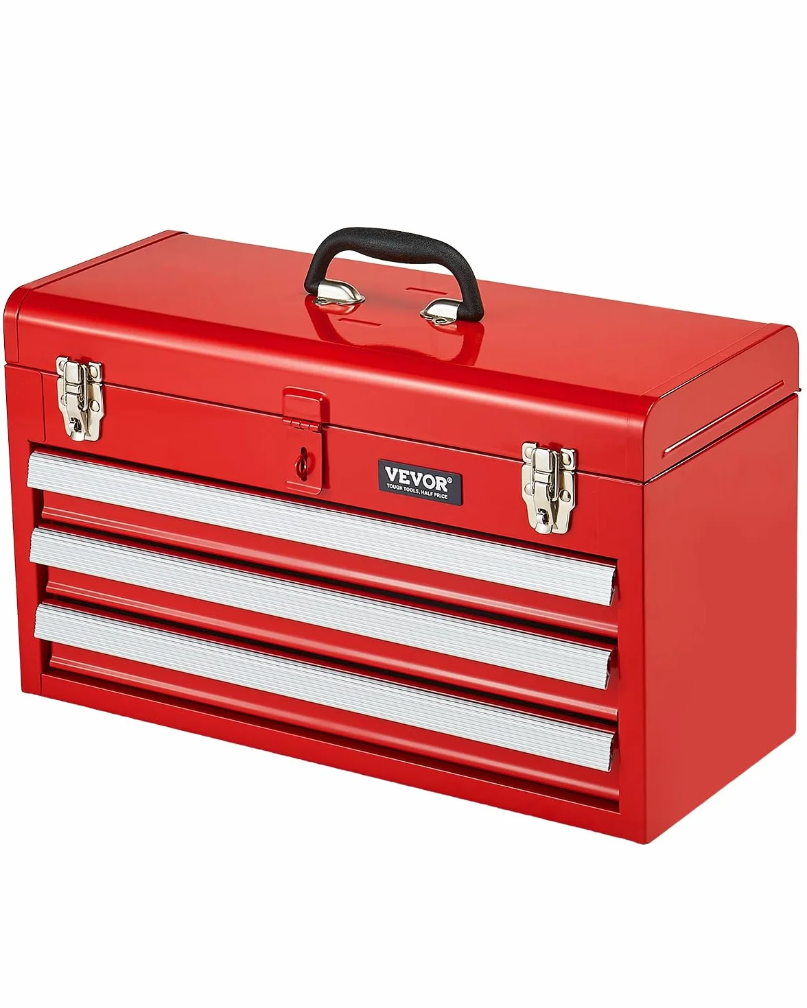VEVOR Metalowa skrzynka narzędziowa, 52 cm, przenośna metalowa skrzynka narzędziowa z 3 szufladami, mała skrzynia narzędziowa z wkładkami EVA, blokada szuflad z łożyskami kulkowymi i wykończenie