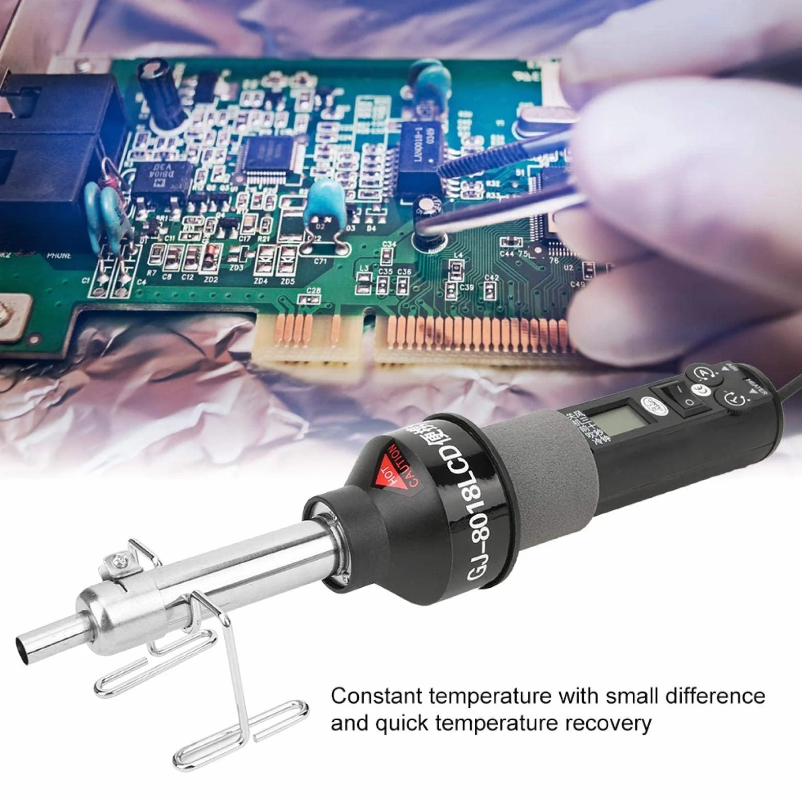 Opalarka Mini opalarka Termostat 9 Wyświetlacz cyfrowy Tuyere Elektronarzędzia przemysłowe, do wylutowywania różnych pudełek ekranujących i pokryw na płytkach drukowanych, wtyczka EU AC 220V