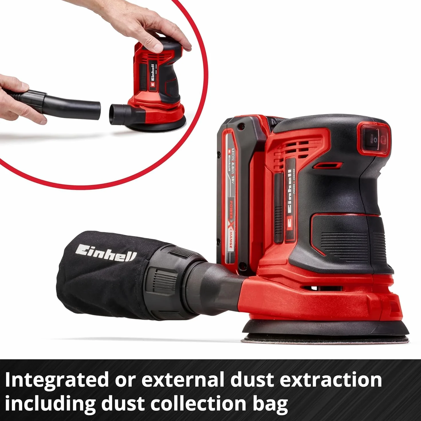 Einhell Akumulatorowa szlifierka mimośrodowa TE-RS 18 Li Solo Power X-Change (Li-ion, 18 V, tarcza szlifierska Ø 125 mm, uchwyt Softgrip, w tym 1 x papier ścierny, bez akumulatora i ładowarki)