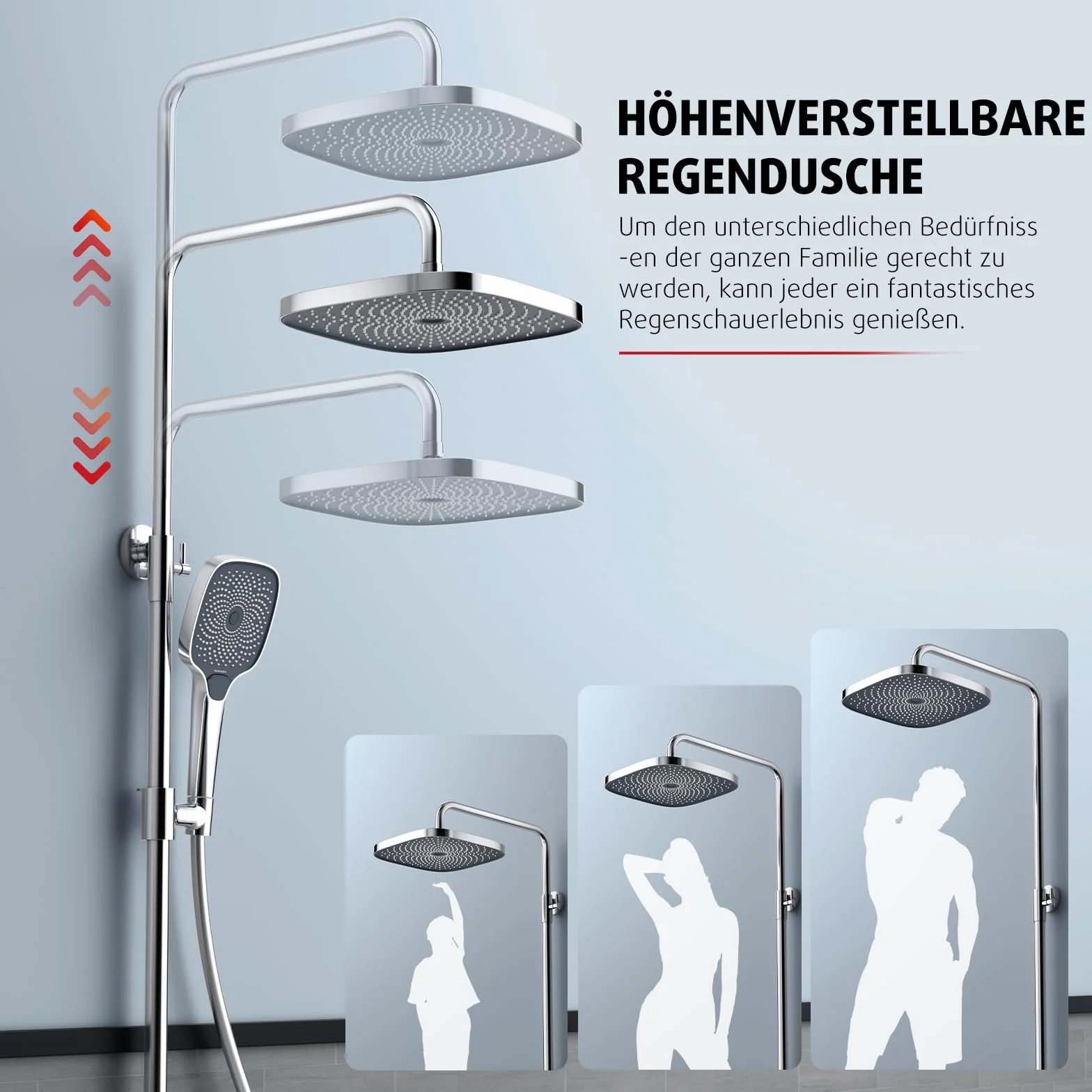 Rainsworth System prysznicowy z termostatem i szklaną półką – obsługa jednym przyciskiem i regulacją przepływu, armatura prysznicowa, deszczownica 26 x 26 cm, słuchawka prysznicowa, 3 rodzaje