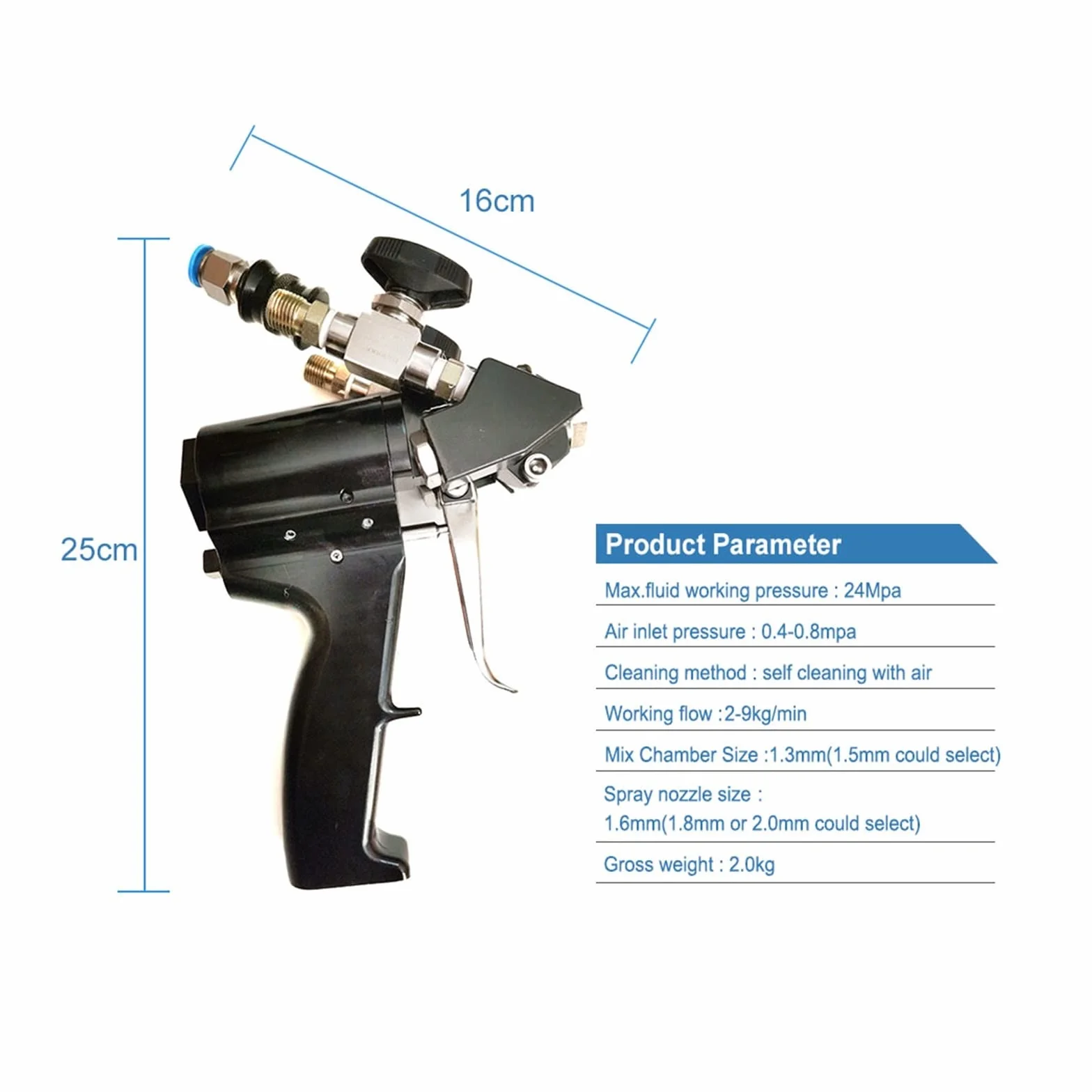 Pistolet natryskowy P2 PU Pistolet natryskowy do pianki poliuretanowej Czyszczenie powietrzem Odlewany aluminiowy uchwyt z akcesoriami