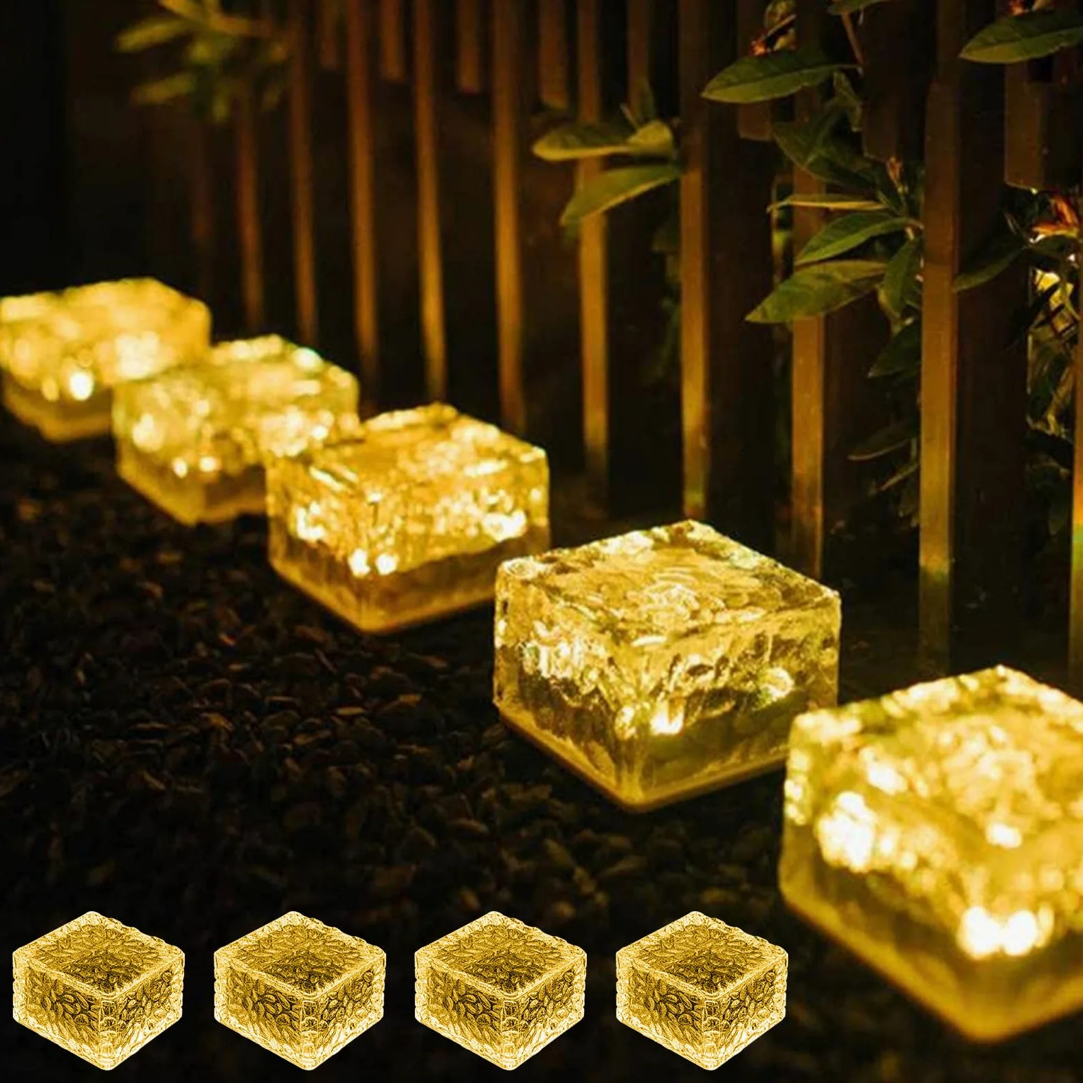 4 sztuki Led Solar Perły Kryształowe, Cegły Solarne Światła, Wodoodporne Światła Auto On/Off Solar Deck Outdoor, Solar Lights Led Outdoor Garden,dla CeSped Taras Schody Dziedziniec (kolor ciepły)