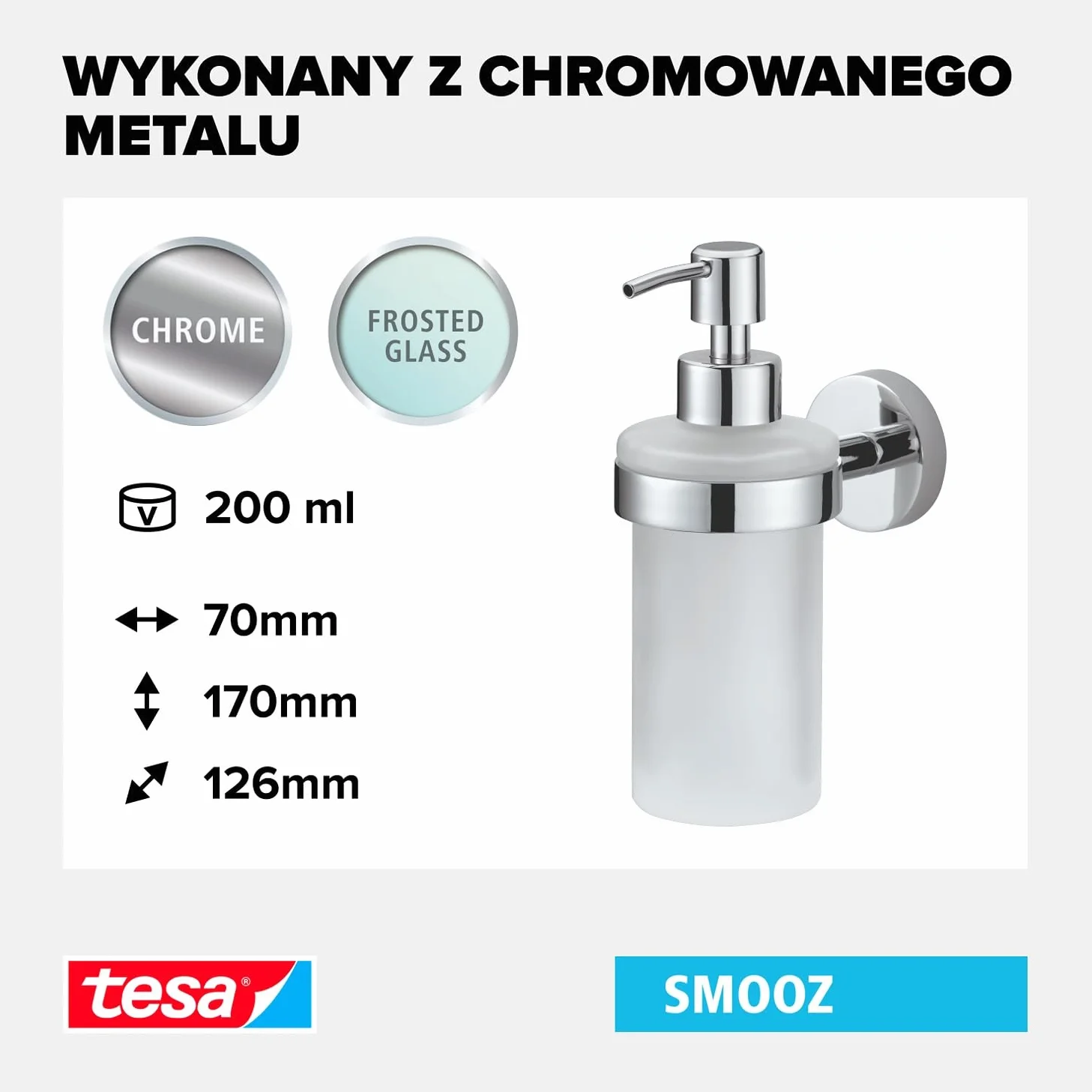 tesa Smooz samoprzylepny dozownik mydła chromowany metal 170x70x126 mm