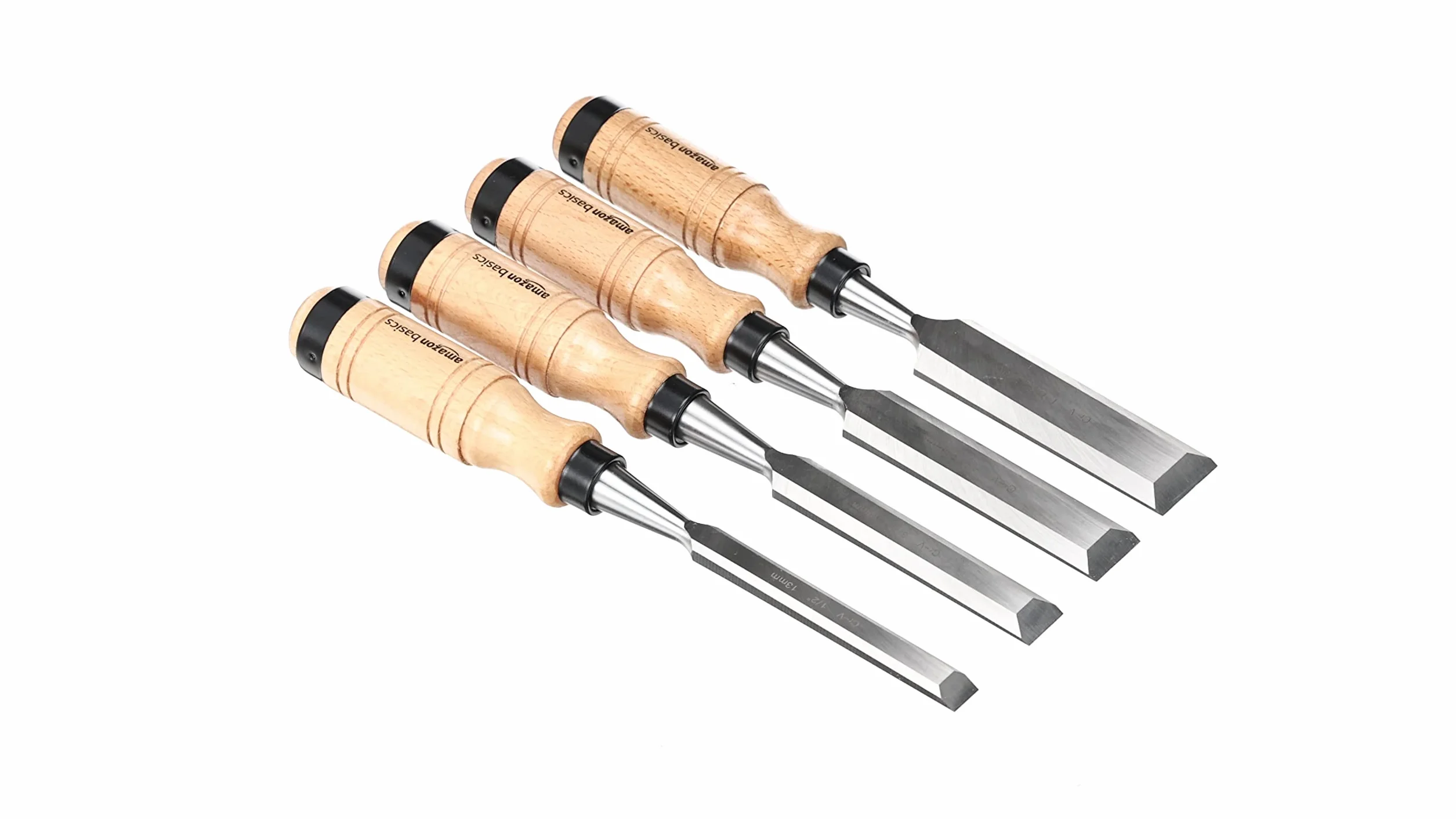 Amazon Basics 4-częściowy, solidny zestaw dłut do drewna i obróbki drewna wykonany ze stali chromowo-wanadowej, od 13 mm do 32 mm, drewniane uchwyty, z futerałem do przenoszenia.