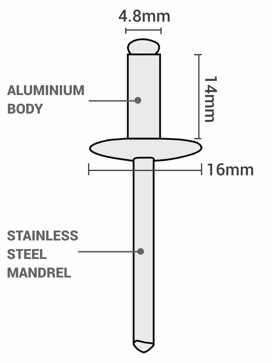 SKIR'CO (100 szt.) duży kołnierz aluminiowy nity żaluzjowe 4,8 x 14 mm, trzpień ze stali nierdzewnej, RAL 7036 platynowy szary