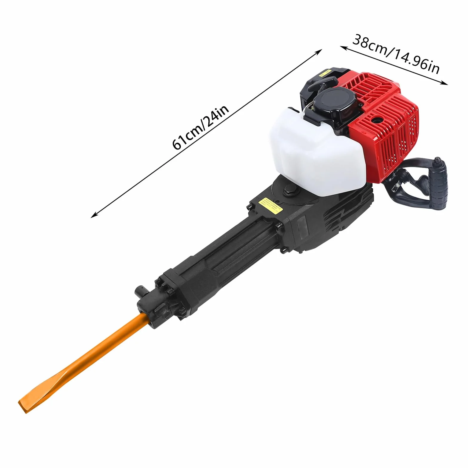 Młot do wyburzenia spalin benzynowy, 52 cc, 1900 W, młot dłutowy 20-55J, 1500 bpm, młot udarowy do betonu z dłutiem spiczastym i płaskim, narzędzie do rozbiórki 70 dB