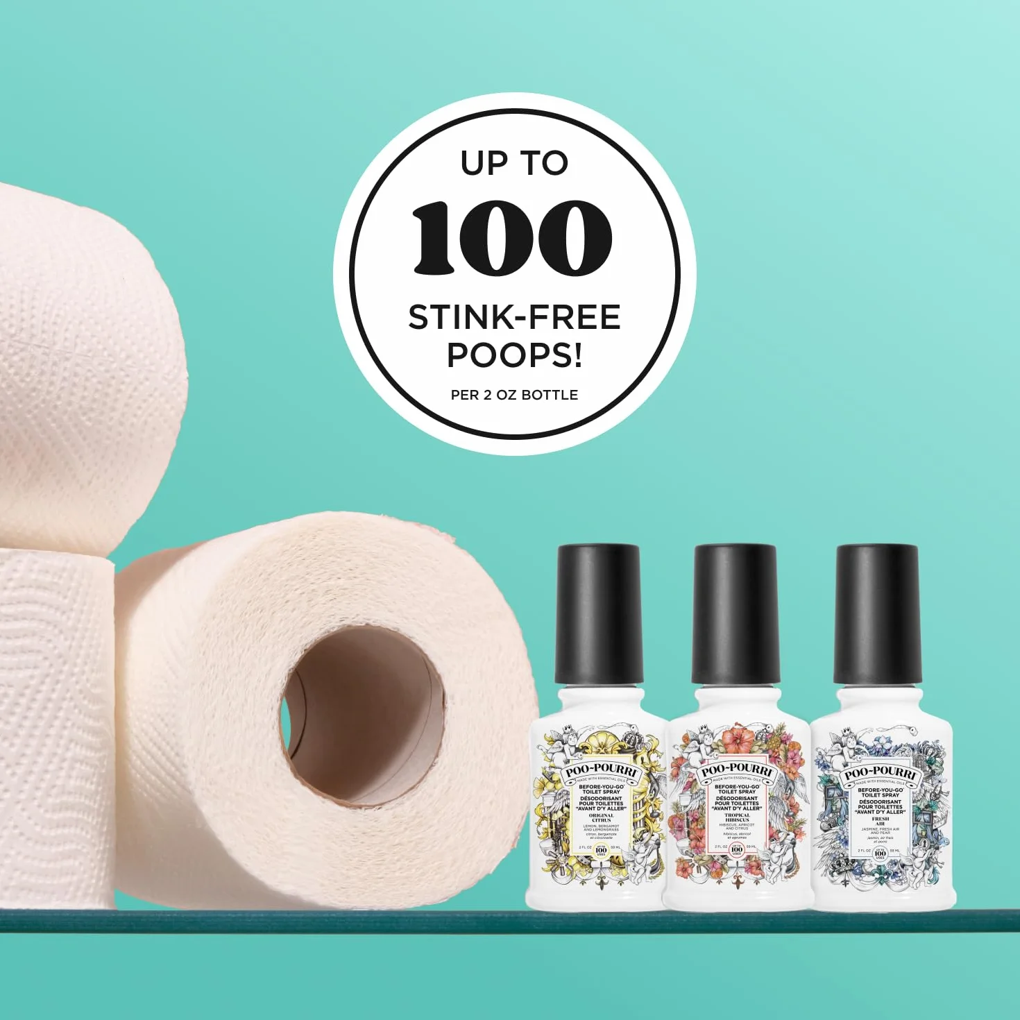 Pourri Bright & Tropical odświeżacze łazienkowe, zestaw Getaway, 3 mini zapachy łazienkowe, do użytku jako odświeżacz do toalety lub dezodorant łazienkowy, świeże powietrze, cytrusy i tropikalny