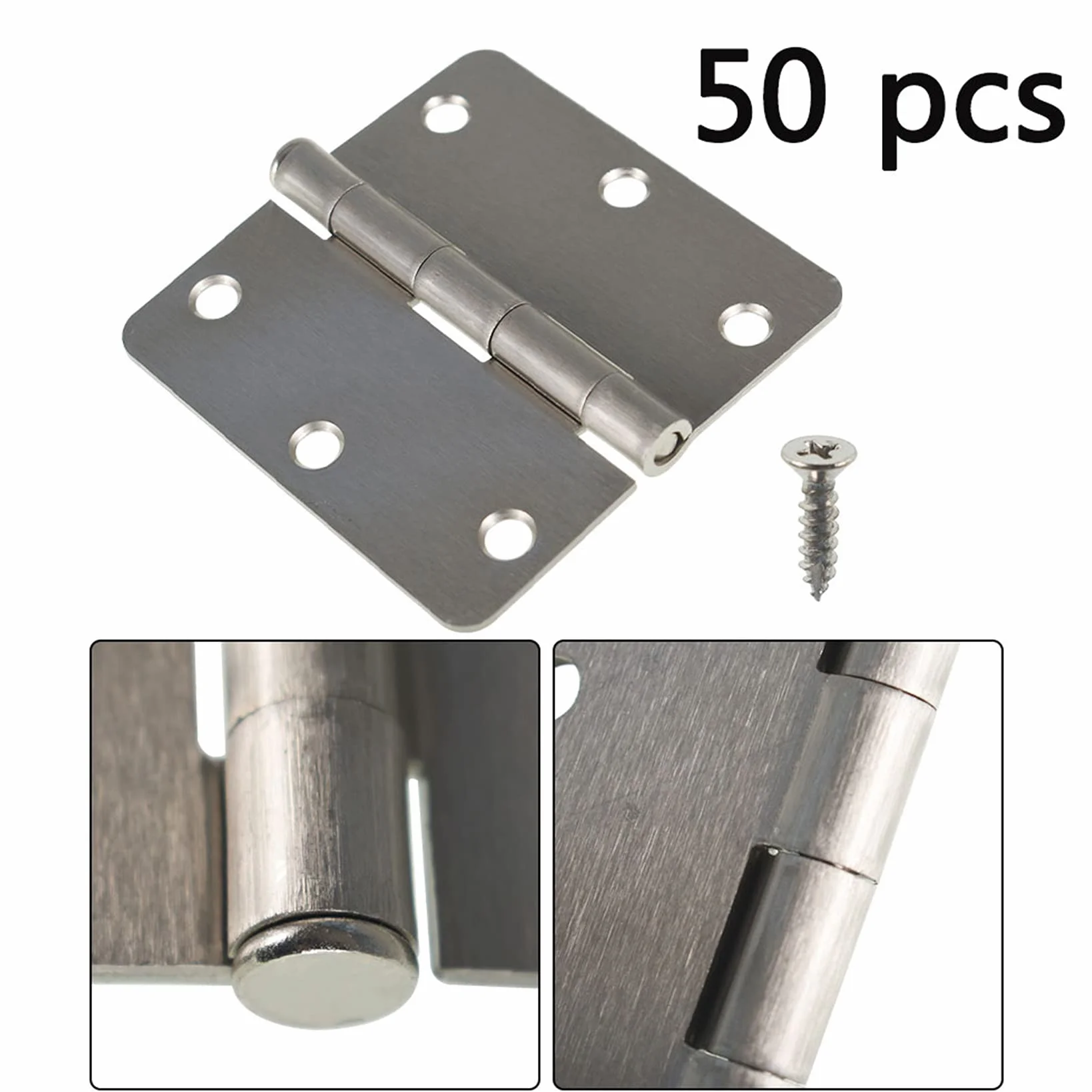 50 sztuk zawiasów drzwiowych ze szczotkowanego satynowego niklu, 3,5 x 3,5 cala 1/4 promienia narożników 2,2 mm zawiasy drzwiowe