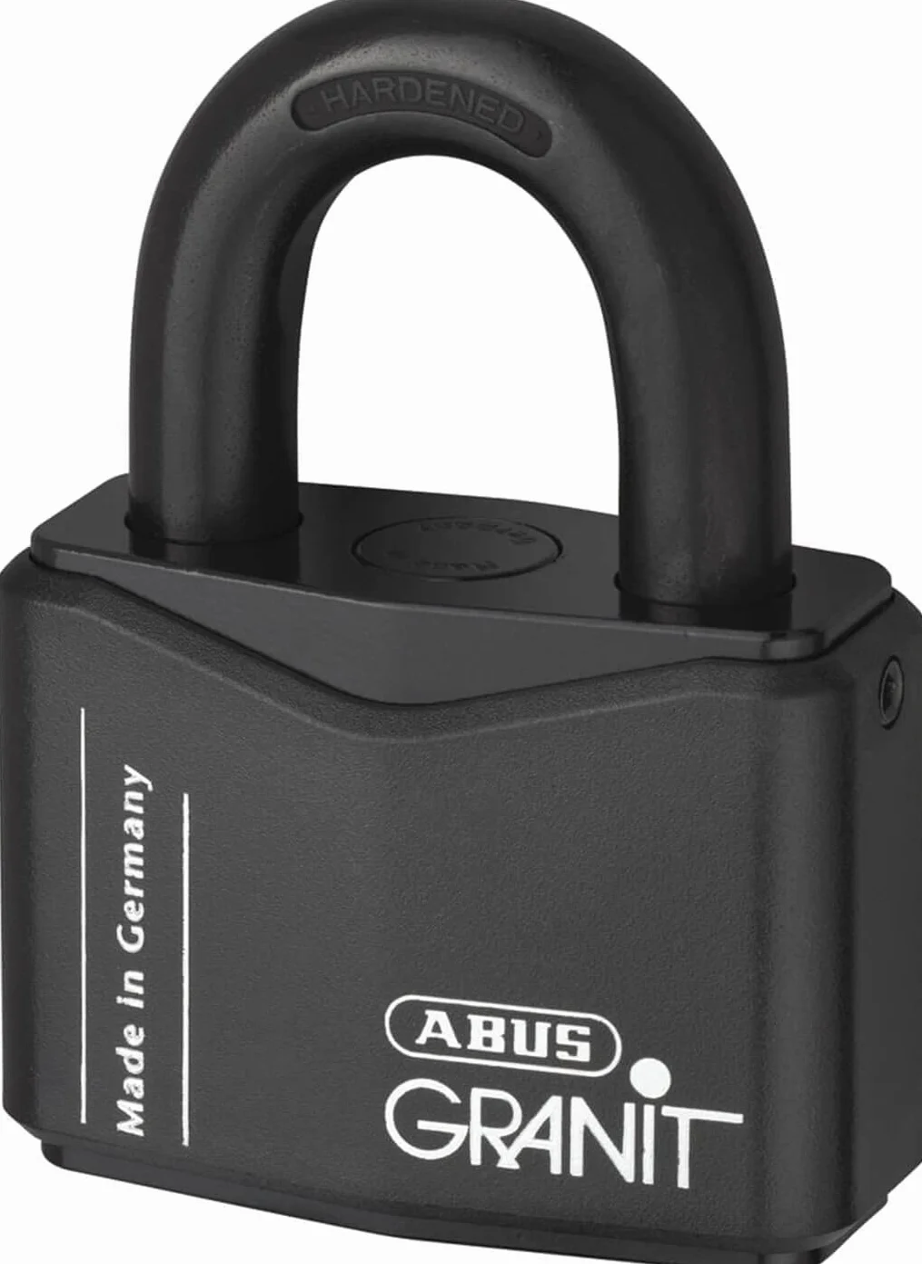 ABUS Kłódka Granit 37/55 - stal hartowana, poziom bezpieczeństwa 10, czarna | ABUS Cylinder tarczowy, podwójny zamek szeklowy, klucz LED, odporna na korozję powłoka granitowa, szerokość 62,5 mm, 586 g
