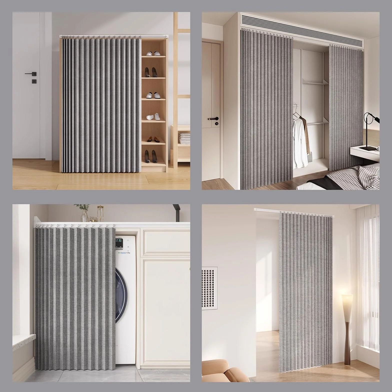 Samoprzylepny aluminiowy system szyn do zasłon, 3,4 m, sufitowy, do montażu na ścianie, gładko przesuwnych, do zasłon, przegródek, szafy, łazienki i okien
