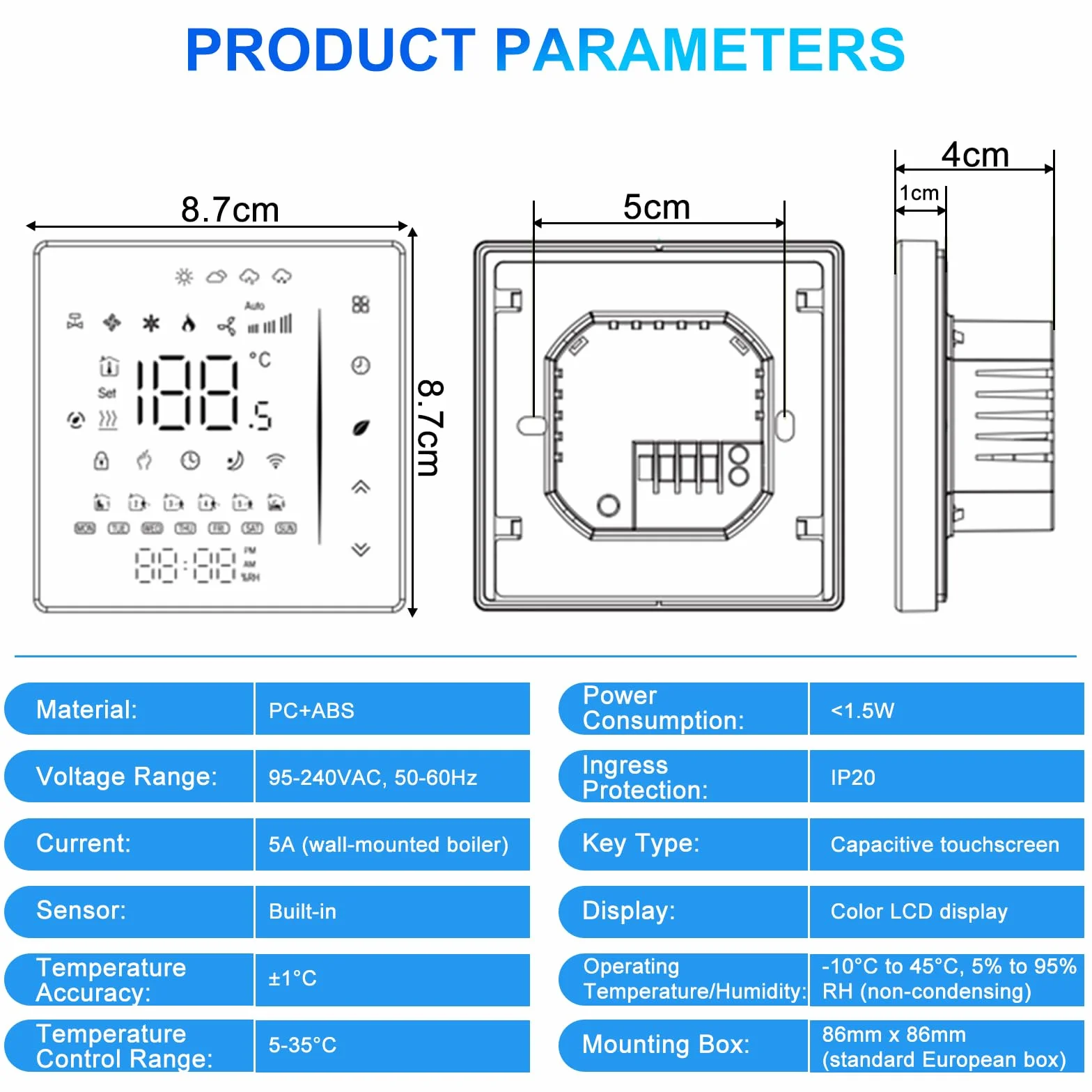 Inteligentny termostat WiFi do kotła grzewczego gazowego, termostat, cyfrowy termostat pokojowy do ogrzewania gazowego, kompatybilny z Smart Life/Google Home/Alexa, 5 A, 230 V, BHT-006GCLW