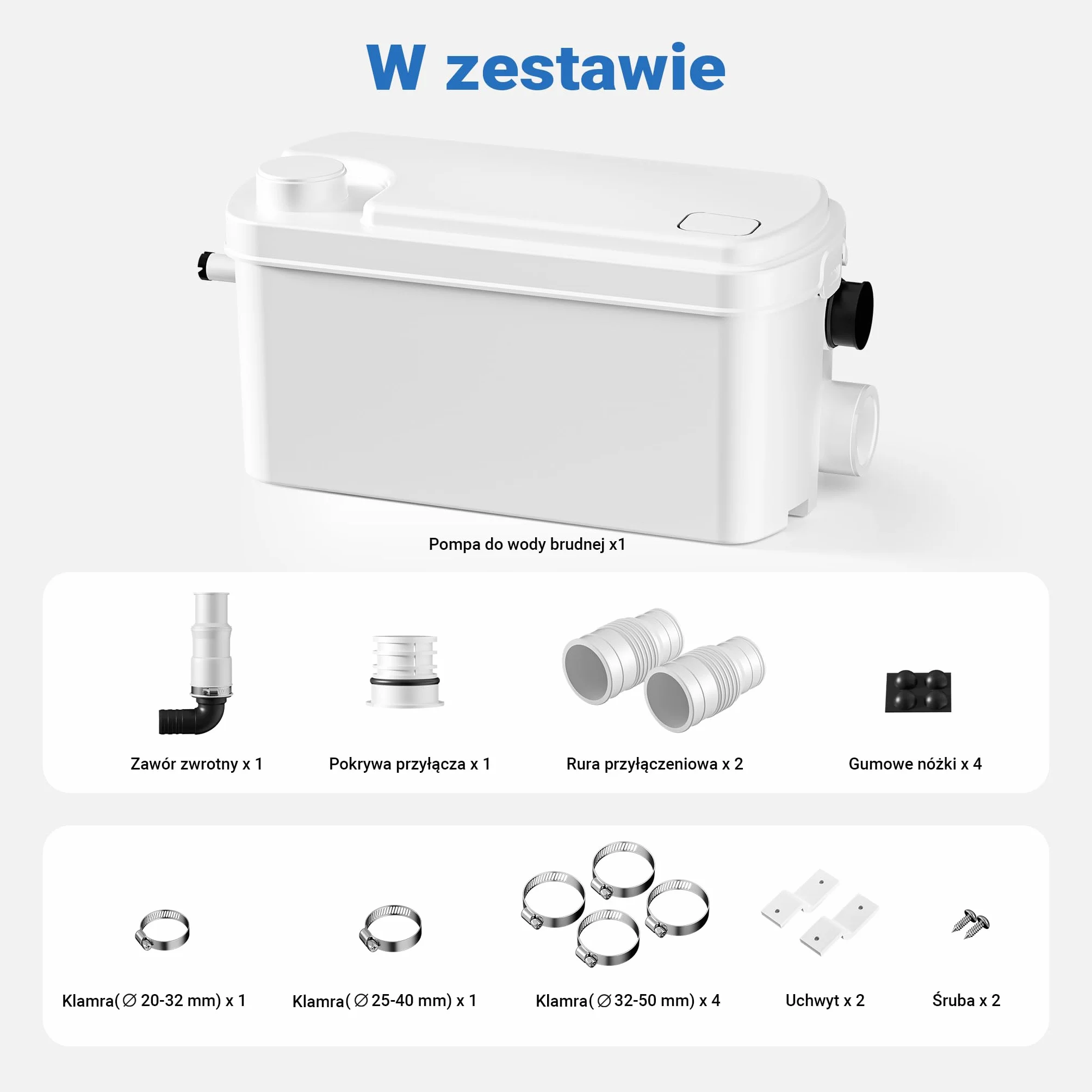 XPOtool Pomporozdrabniacz 3/1 z silnikiem 250 W, 100 l/min, wysokość do 8,5 m odległość do 85 m, przyłącze boczne pompa wc z rozdrabniaczem