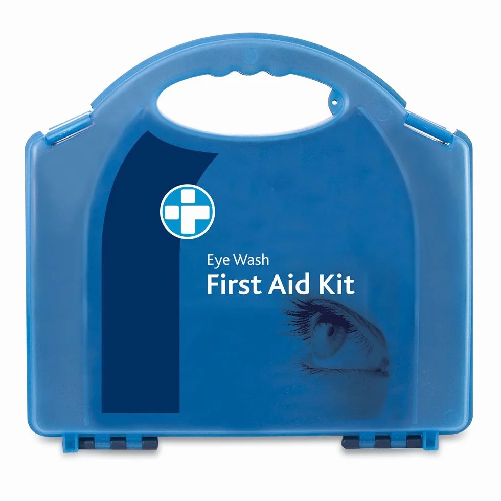 Reliance Medical Zestaw do mycia oczu pierwszej pomocy – 2 x 500 ml butelki do płukania oczu z lustrem, 2 x sterylne kapsułki z solą fizjologiczną 20 ml, krople do oczu i podkładek pod oczy