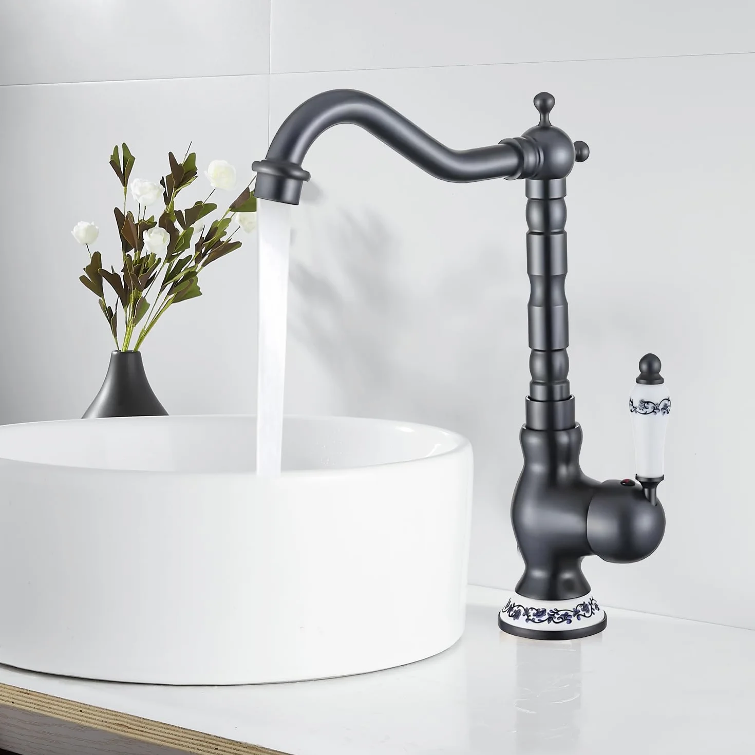 Bateria kuchenna czarna retro mosiężna armatura średniowieczna armatura kuchenna wysoki łuk bateria mieszakowa bateria zlewozmywakowa Faucet