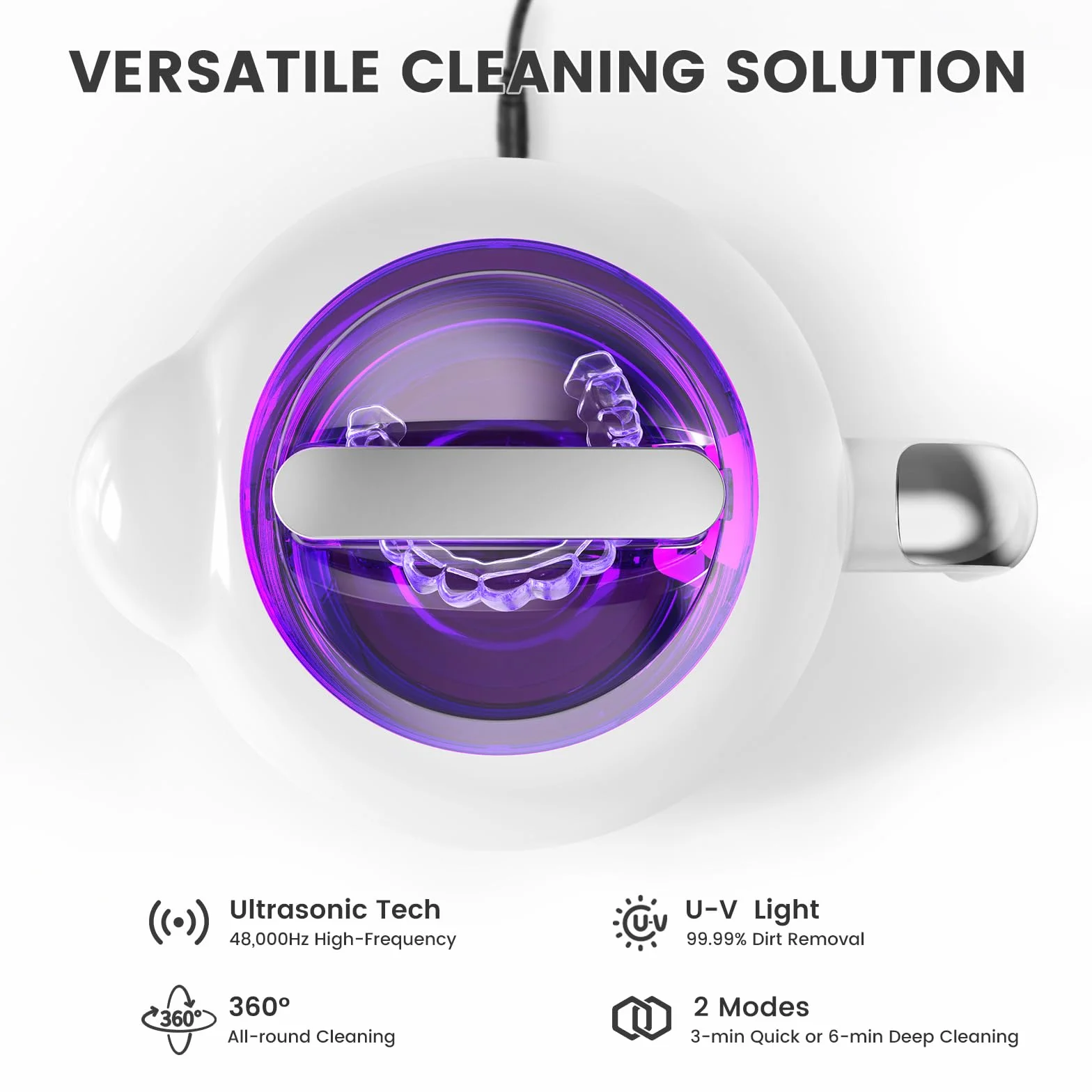 SEANCHEER Urządzenie Do Czyszczenia Ultradźwiękowego | 48000Hz | 24W | 180ML | Czyścik Ultradźwiękowy z lampą UV Do | Protez | Alignerów | Retainerów | Szyn Zębowych | Biżuterii | (Biały)