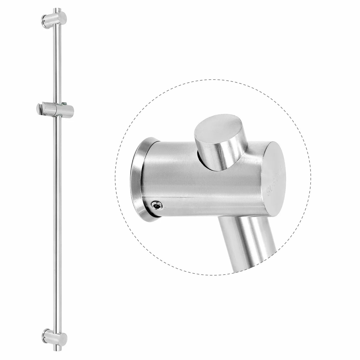 QWORK® drążek prysznicowy 100 cm z elastycznym uchwytem głowicy prysznicowej - stal nierdzewna SUS 304 - szczotkowane wykończenie - regulowane uchwyty montażowe