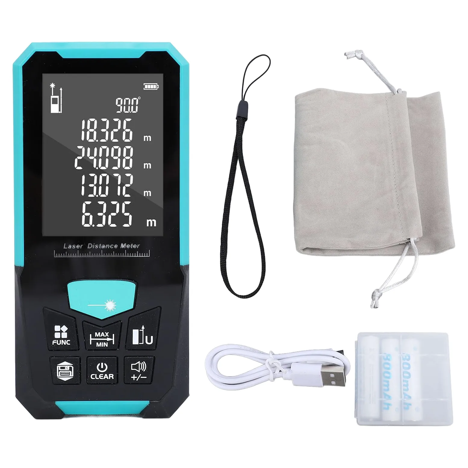 Cyfrowy Laserowy Miernik Odległości 0,05-100m IP54 Wodoodporny, Akumulator 2,4-calowy Wyświetlacz LCD z Podświetleniem Cyfrowy Laserowy Miernik Odległości