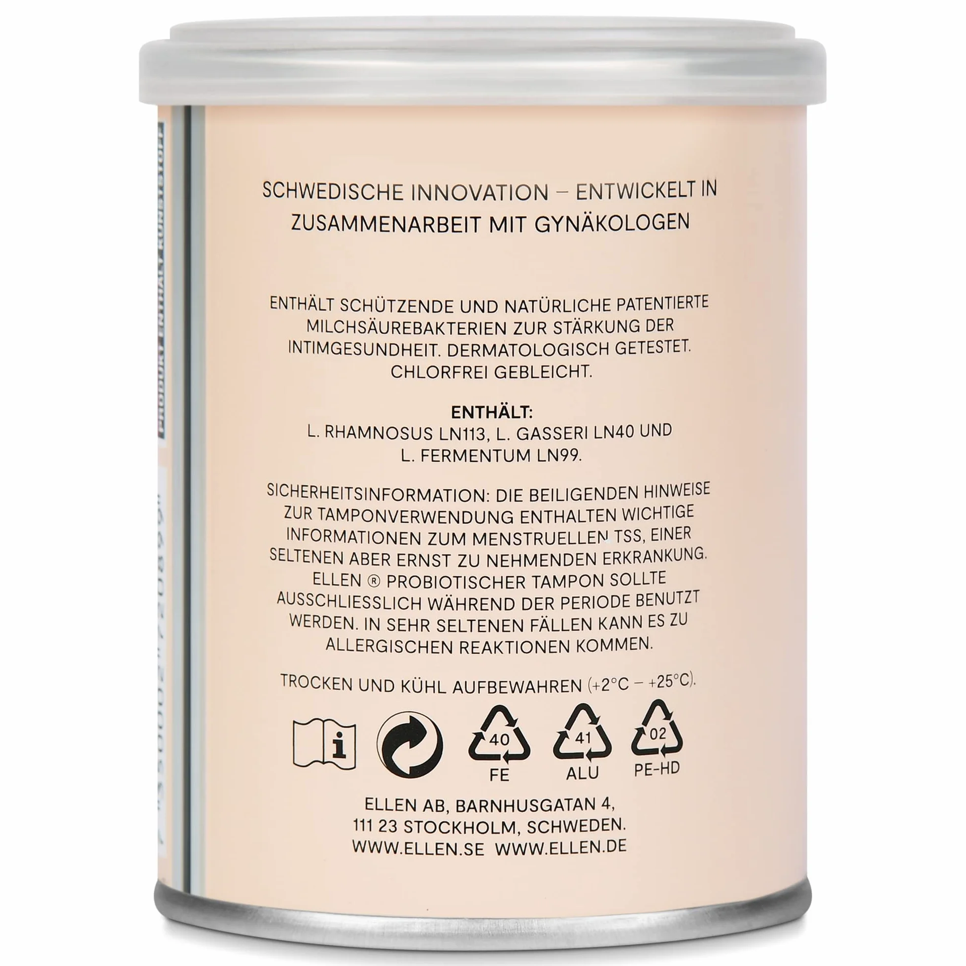 ellen® tampony probiotyczne, 14 sztuk, wzbogacone probiotykami, delikatna pielęgnacja dla zdrowia pochwy
